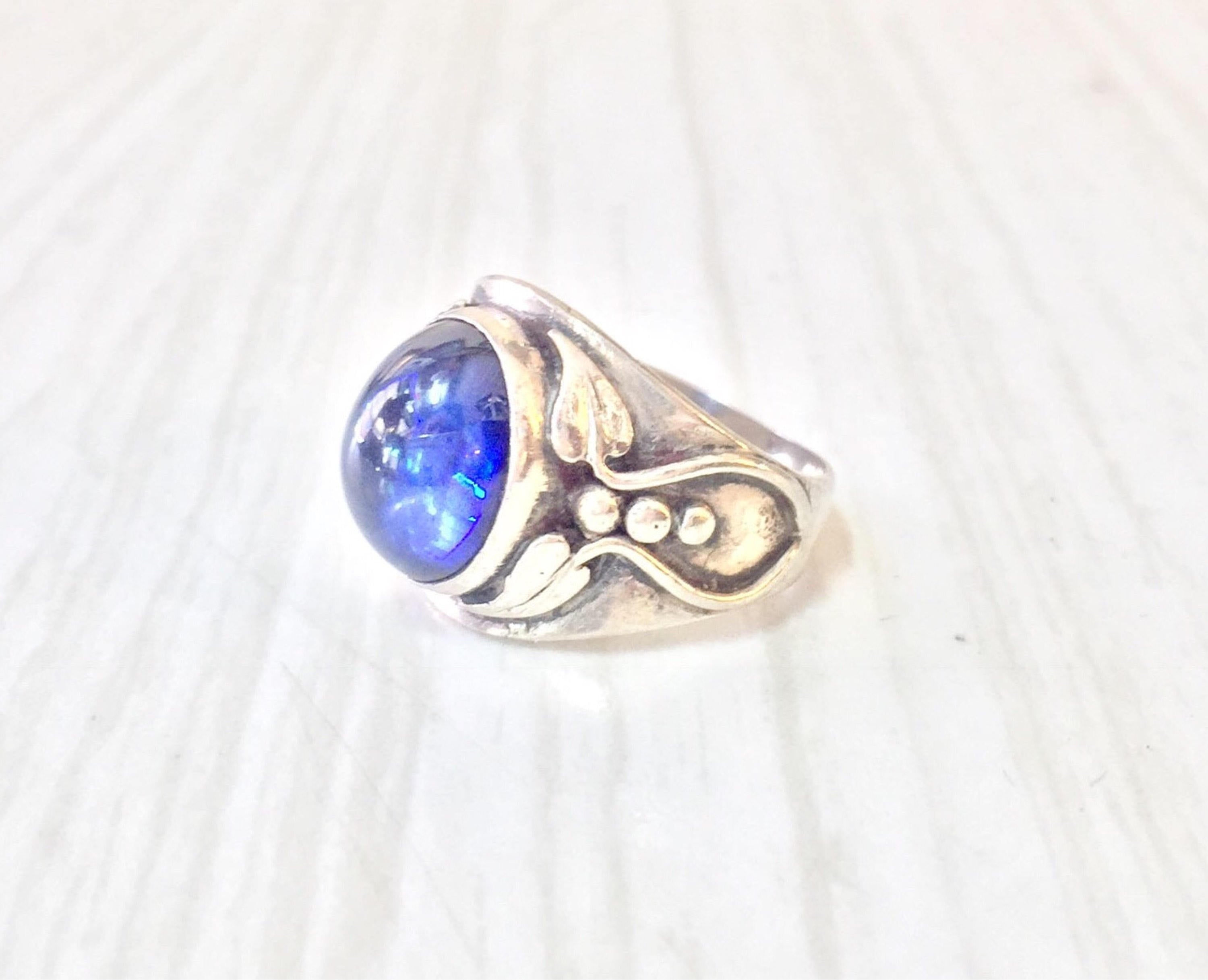Oval Blue Spinal Cabochon | Sterling Silver Ring | Silver Jewelry | Vintage Ring | Blue Stone | Gift for Her | Engagement Ring | Vintage