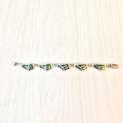 Vintage Sterling Silver Link Bracelet with Green Malachite Stones | Green Bracelet | Inlaid Malachite Gemstone | Vintage Jewelry | Gift