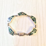 Vintage Sterling Silver Link Bracelet with Green Malachite Stones | Green Bracelet | Inlaid Malachite Gemstone | Vintage Jewelry | Gift