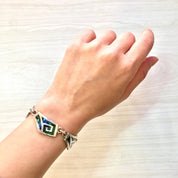 Vintage Sterling Silver Link Bracelet with Green Malachite Stones | Green Bracelet | Inlaid Malachite Gemstone | Vintage Jewelry | Gift