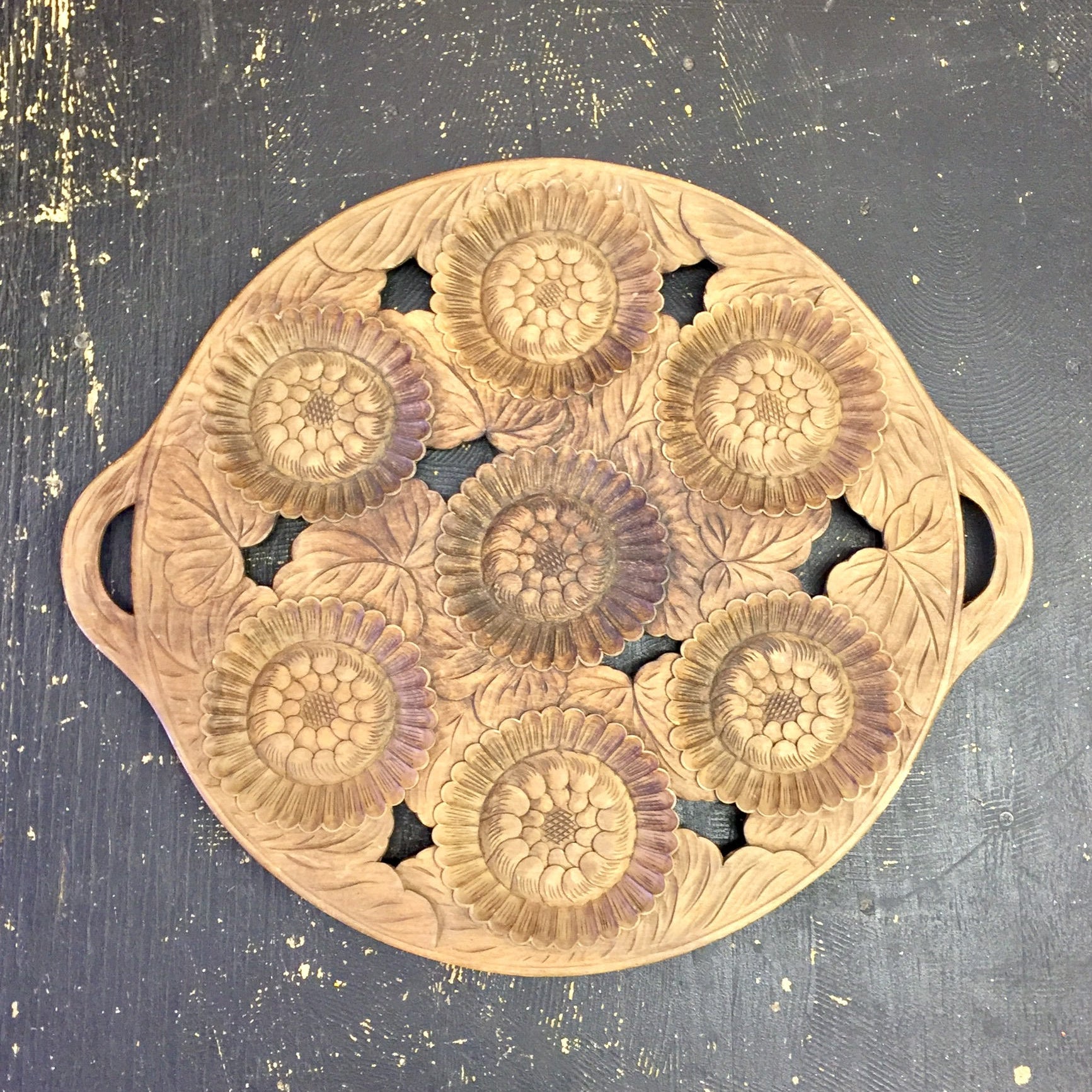 Floral Wood Carved Tray | German Beer Stein Tray | Antique German | Vintage Home Decor | Bar Decor | Wooden Serving Tray |