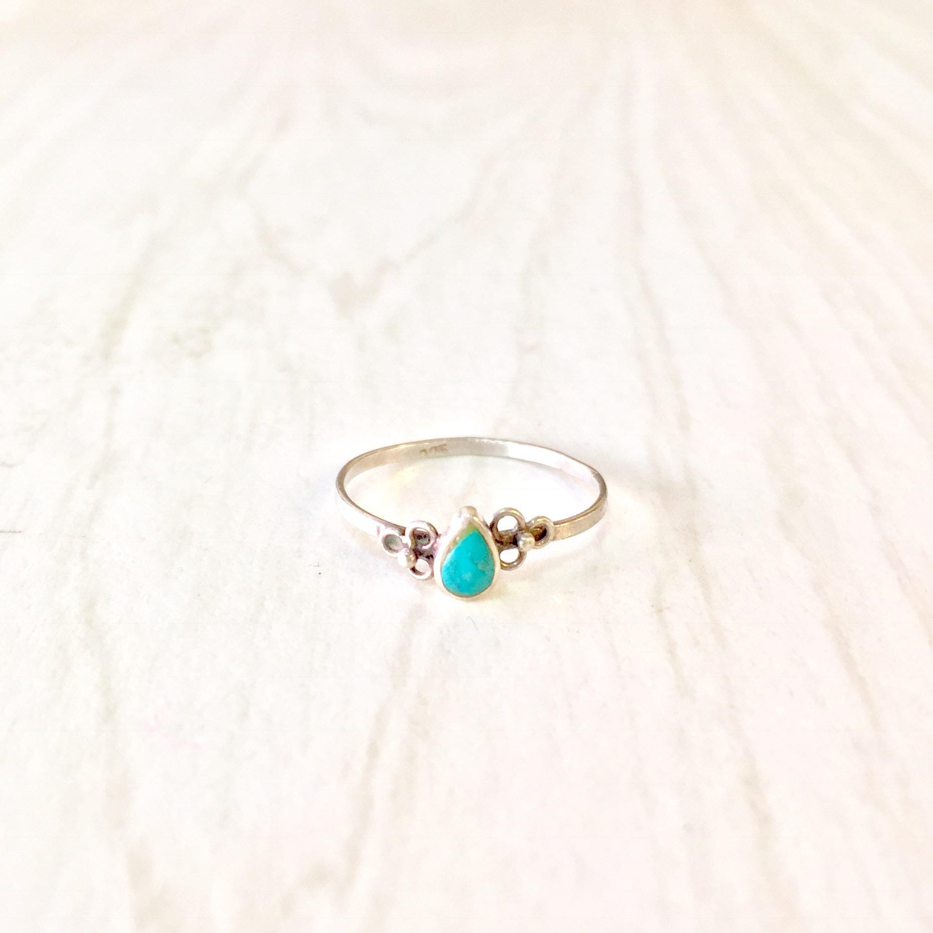 Vintage Sterling Silver and Turquoise Midi Ring | Midi Rings | Turquoise Stone | Teardrop Shaped Turquoise | Stacking Ring | Vintage Jewelry
