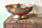 Indian Brass Enamel Bowl | Pedestal Bowl | Made in India | Enameled Bowl | Home Decor | Housewarming Gift | Boho Decor | Decorative Bowl