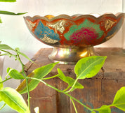 Indian Brass Enamel Bowl | Pedestal Bowl | Made in India | Enameled Bowl | Home Decor | Housewarming Gift | Boho Decor | Decorative Bowl