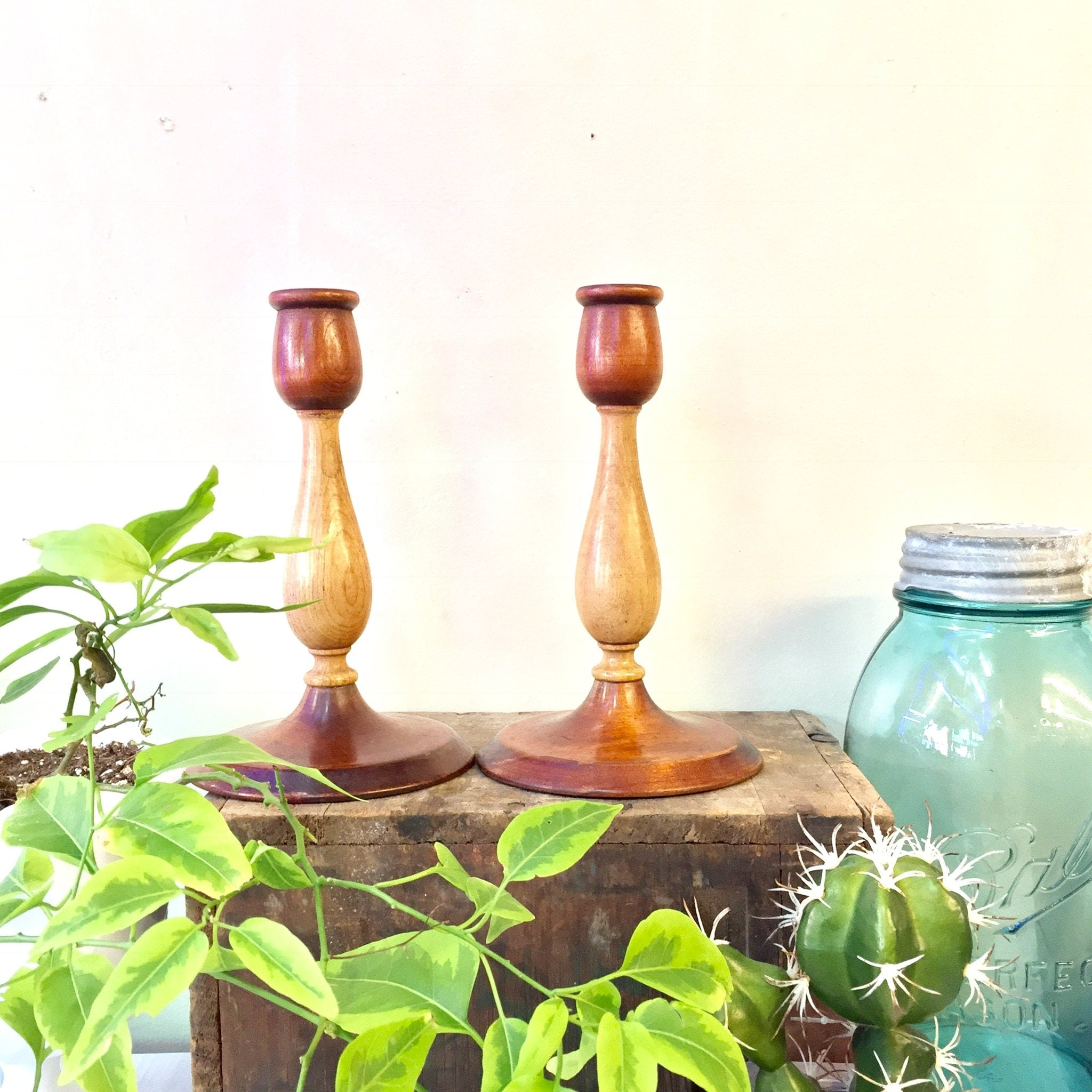 Farber and Shlevin Candlesticks | Wooden Candlesticks | Wood Carved | Home Decor | Bohemian Home | Candlestick Set | Housewarming Gift |