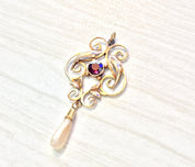 10 Karat Gold Antique Pendant with Fresh Water Pearl and Amethyst | 10K Gold Pendant | Antique Jewelry | Fresh Water Pearl | Purple Stone |