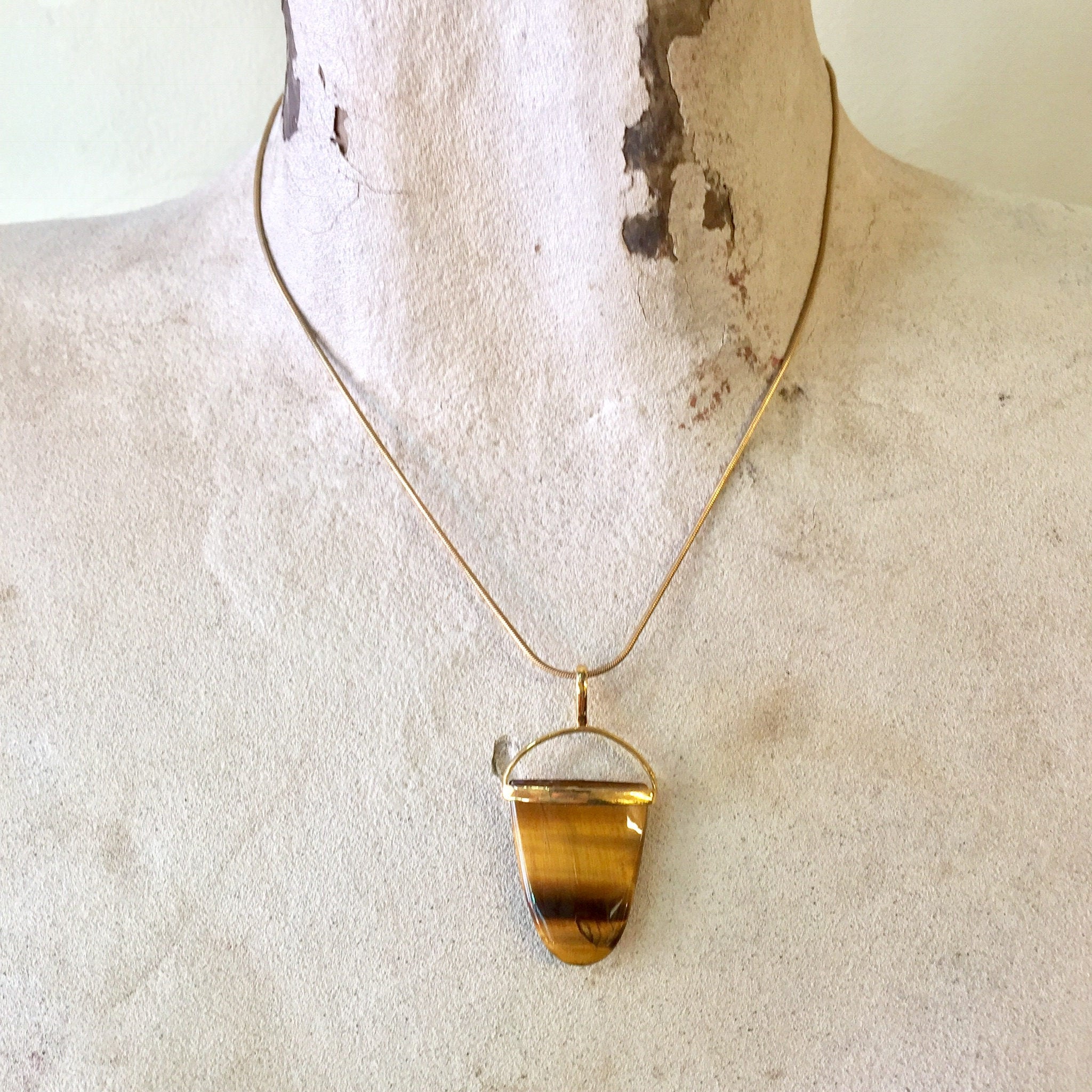 Tiger's Eye Necklace | Gold Toned Jewelry | Vintage Sterling Silver | Tiger's Eye Pendant | Vintage Jewelry | Gift for Her |Vintage Necklace