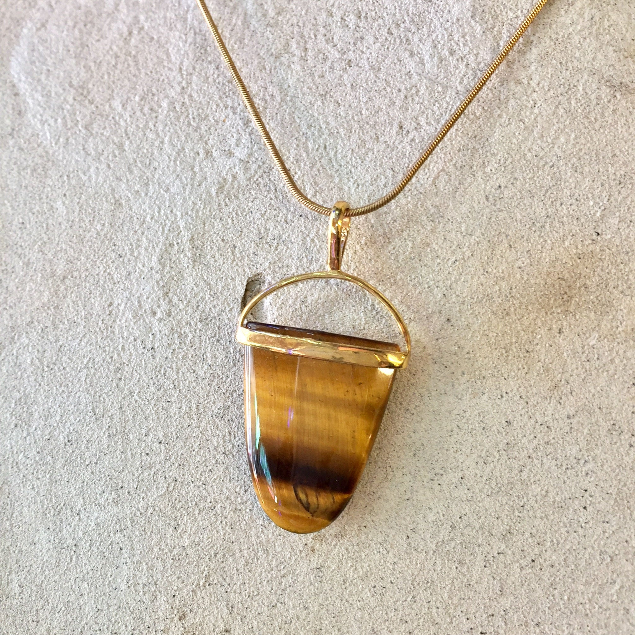 Tiger's Eye Necklace | Gold Toned Jewelry | Vintage Sterling Silver | Tiger's Eye Pendant | Vintage Jewelry | Gift for Her |Vintage Necklace