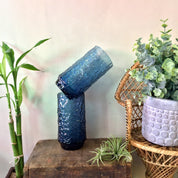 Pair of Two Vintage 1970's Lenox Crystal Impromptu Blue Tumbler Glasses | Blue Lenox Glasses | Hand Blown Glass | Textured Glass | Kitchen