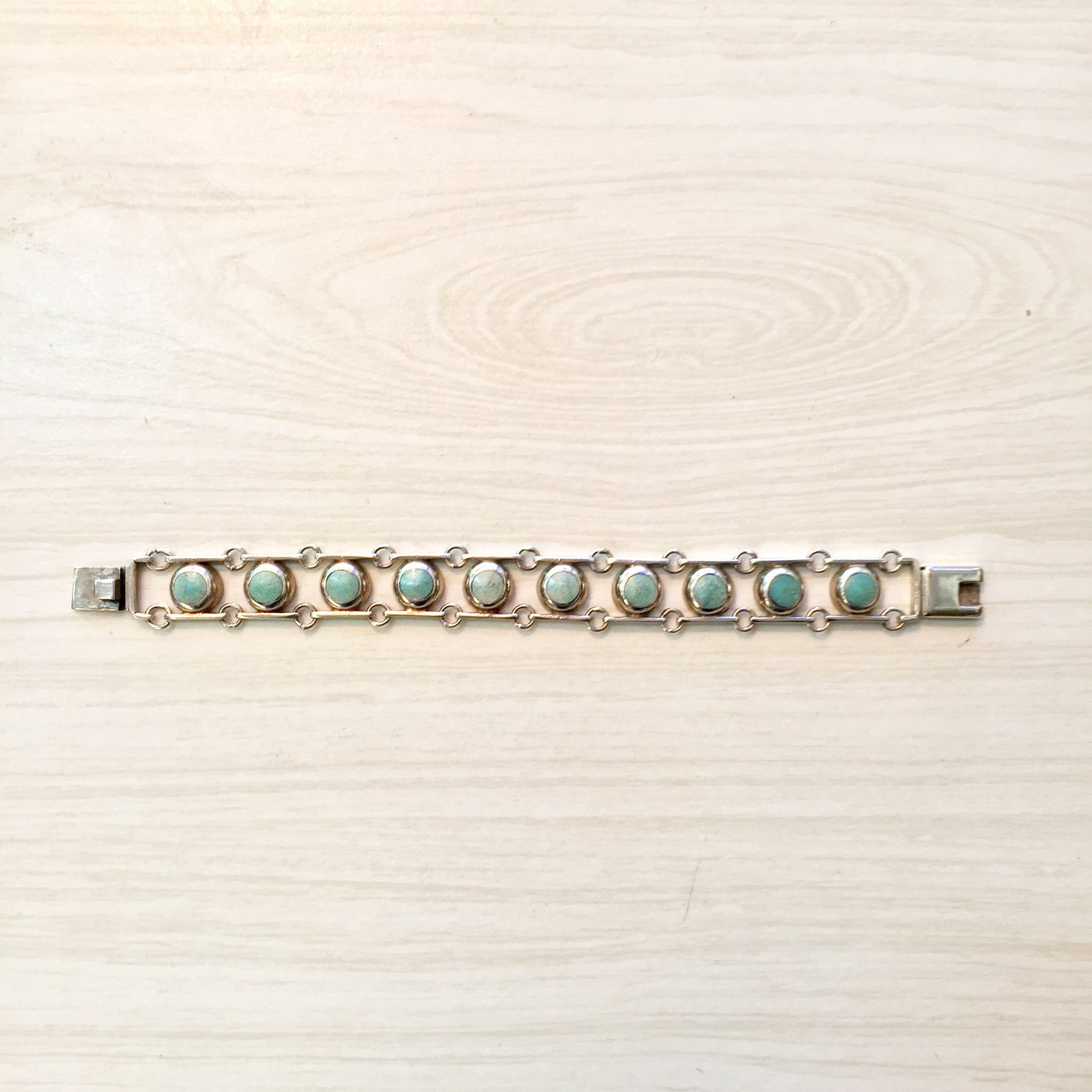 Vintage Sterling Silver and Turquoise Bracelet | Silver Link Bracelet | Turquoise Jewelry | Vintage Jewelry | Holiday Gift Idea |