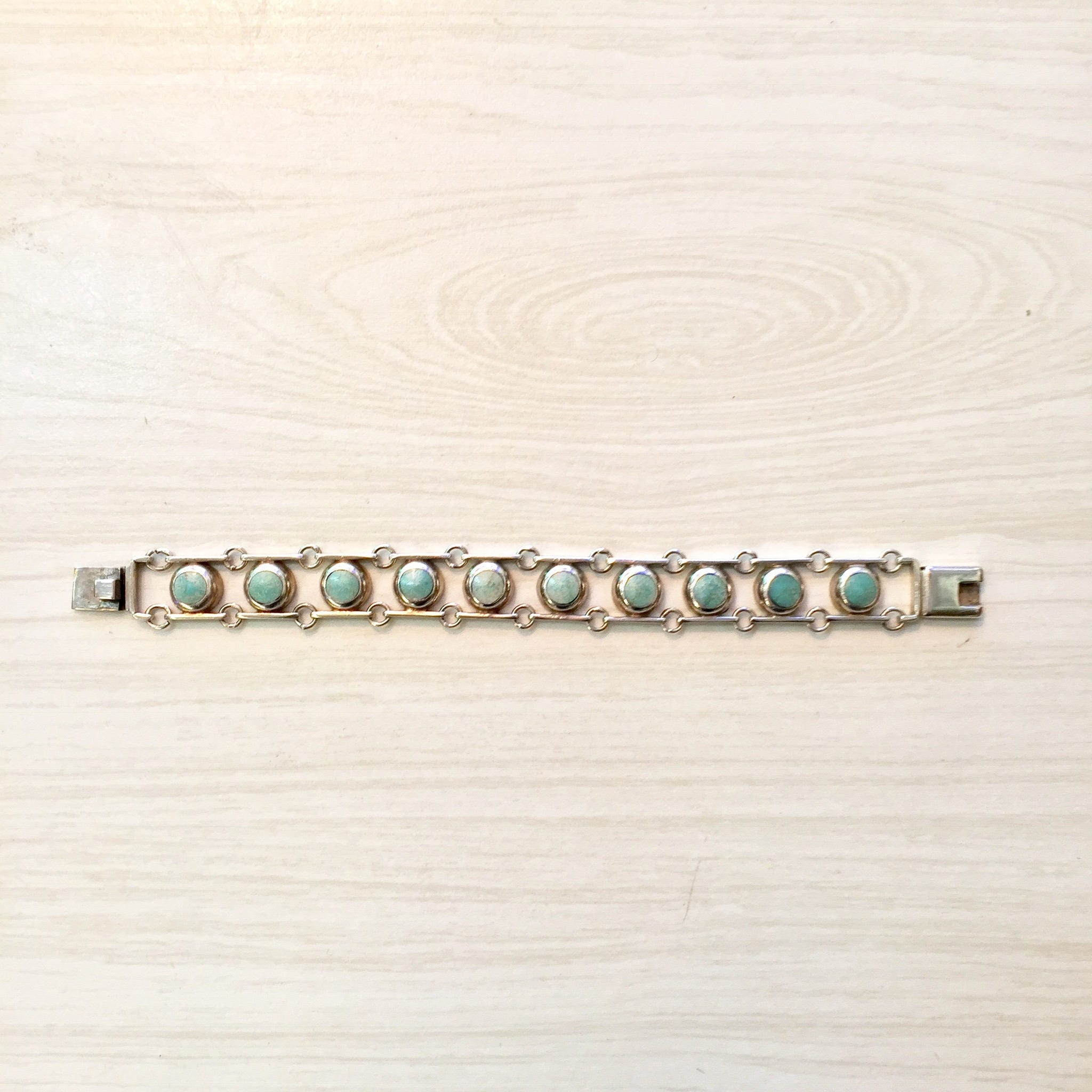 Vintage Sterling Silver and Turquoise Bracelet | Silver Link Bracelet | Turquoise Jewelry | Vintage Jewelry | Holiday Gift Idea |