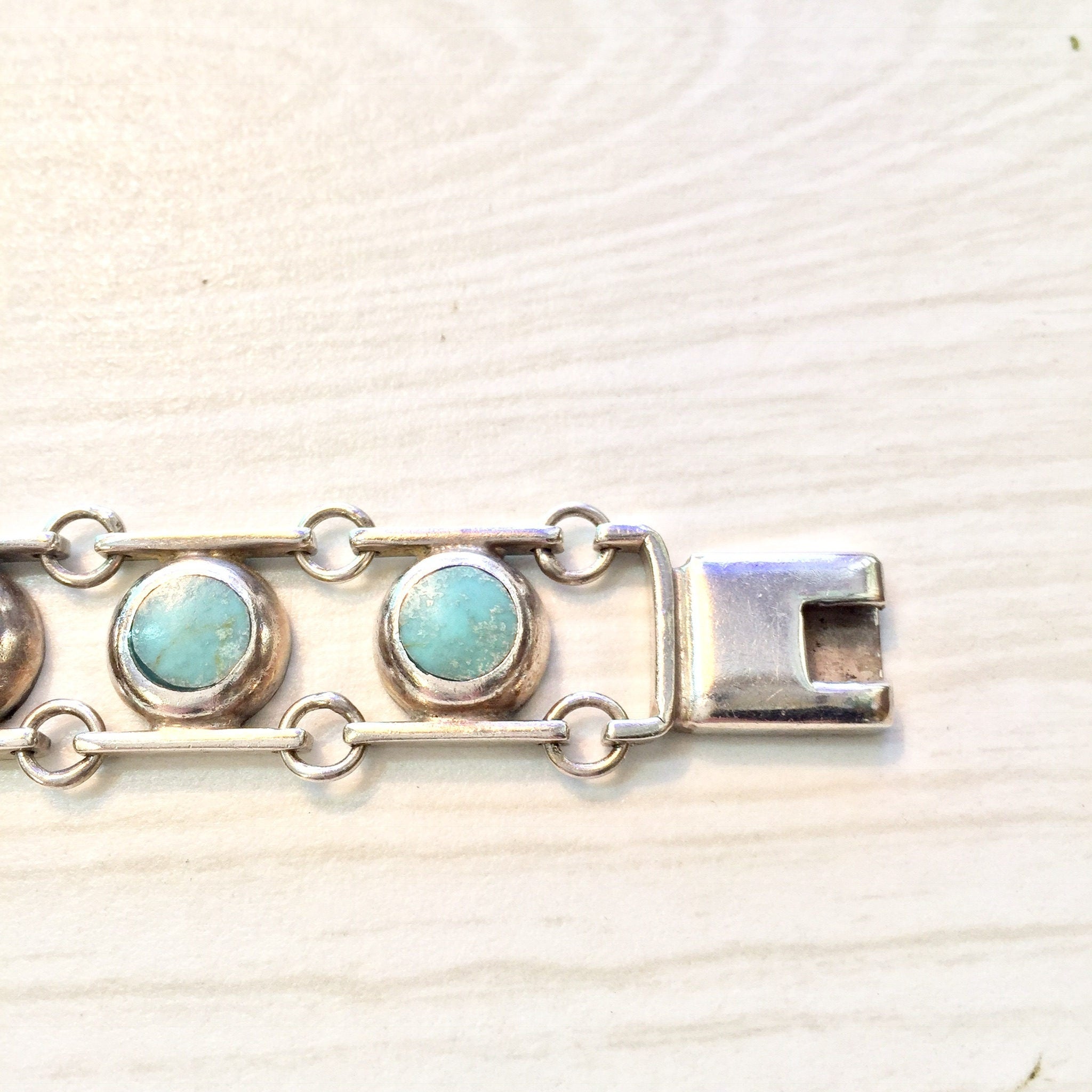 Vintage Sterling Silver and Turquoise Bracelet | Silver Link Bracelet | Turquoise Jewelry | Vintage Jewelry | Holiday Gift Idea |