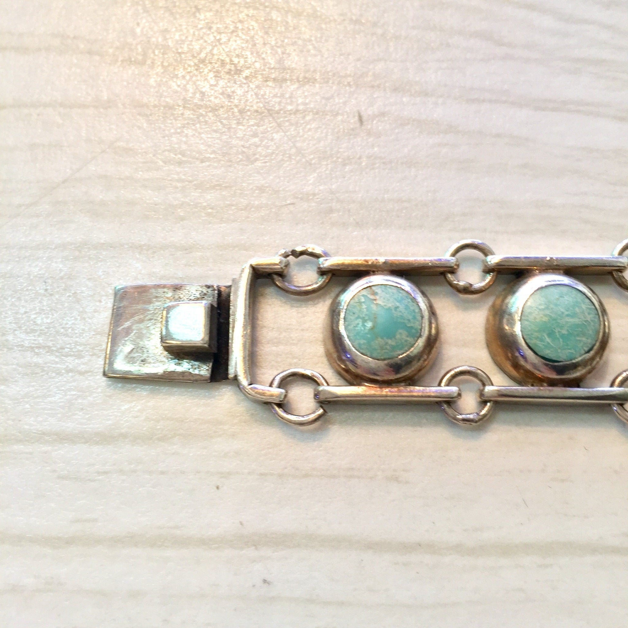 Vintage Sterling Silver and Turquoise Bracelet | Silver Link Bracelet | Turquoise Jewelry | Vintage Jewelry | Holiday Gift Idea |