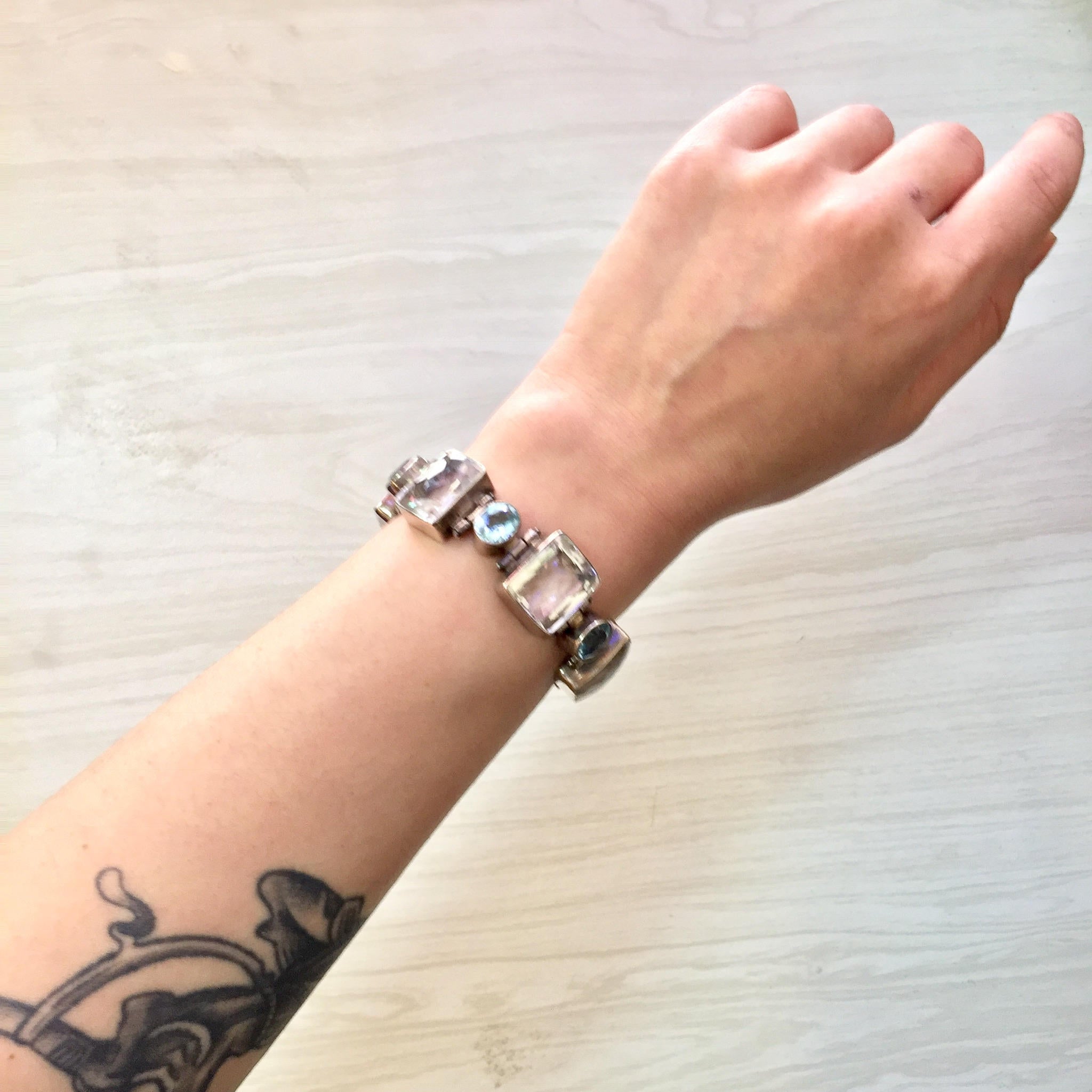 Vintage Sterling Silver Bracelet with Citrine and Aquamarine Stones | Aquamarine Jewelry | Vintage Bracelet | Holiday Gift Idea |