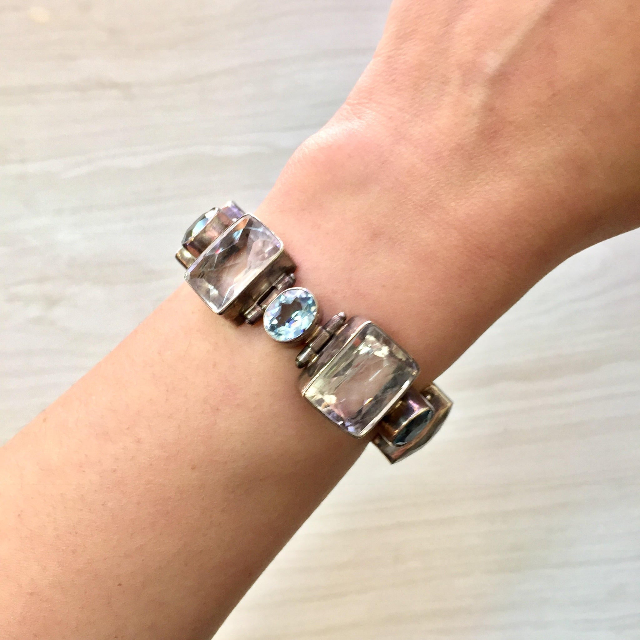 Vintage Sterling Silver Bracelet with Citrine and Aquamarine Stones | Aquamarine Jewelry | Vintage Bracelet | Holiday Gift Idea |