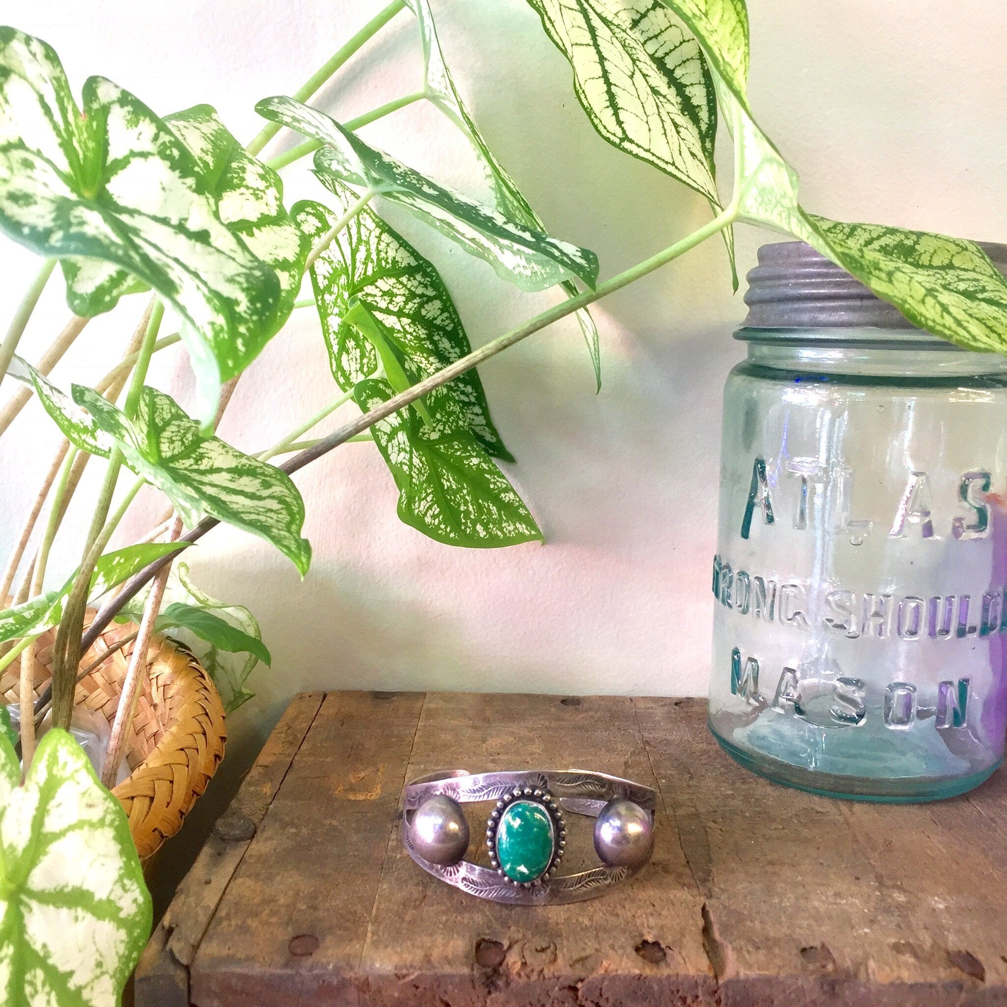 Southwest Sterling Silver Cuff Bracelet | Green Stone | Stamped Silver | Southwestern Style | Bohemian Style | Boho Jewelry | Silver Cuff |