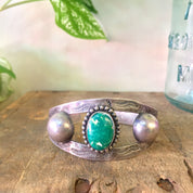 Southwest Sterling Silver Cuff Bracelet | Green Stone | Stamped Silver | Southwestern Style | Bohemian Style | Boho Jewelry | Silver Cuff |