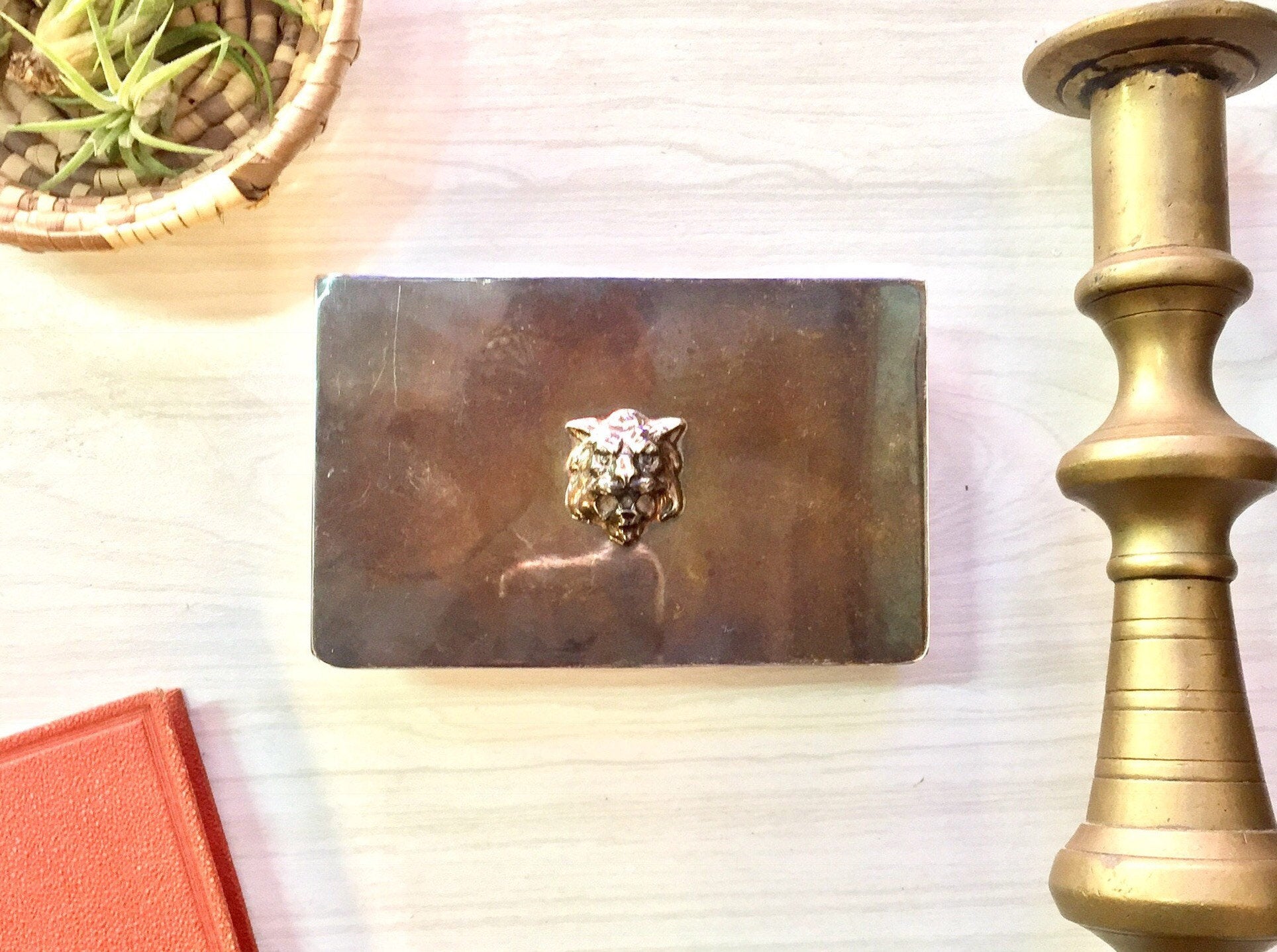 Vintage Silver Plated Cigarette Holder | Vintage Tobacco Holder | Lion's Head Cigarette Case | Silver Plated Home Decor |