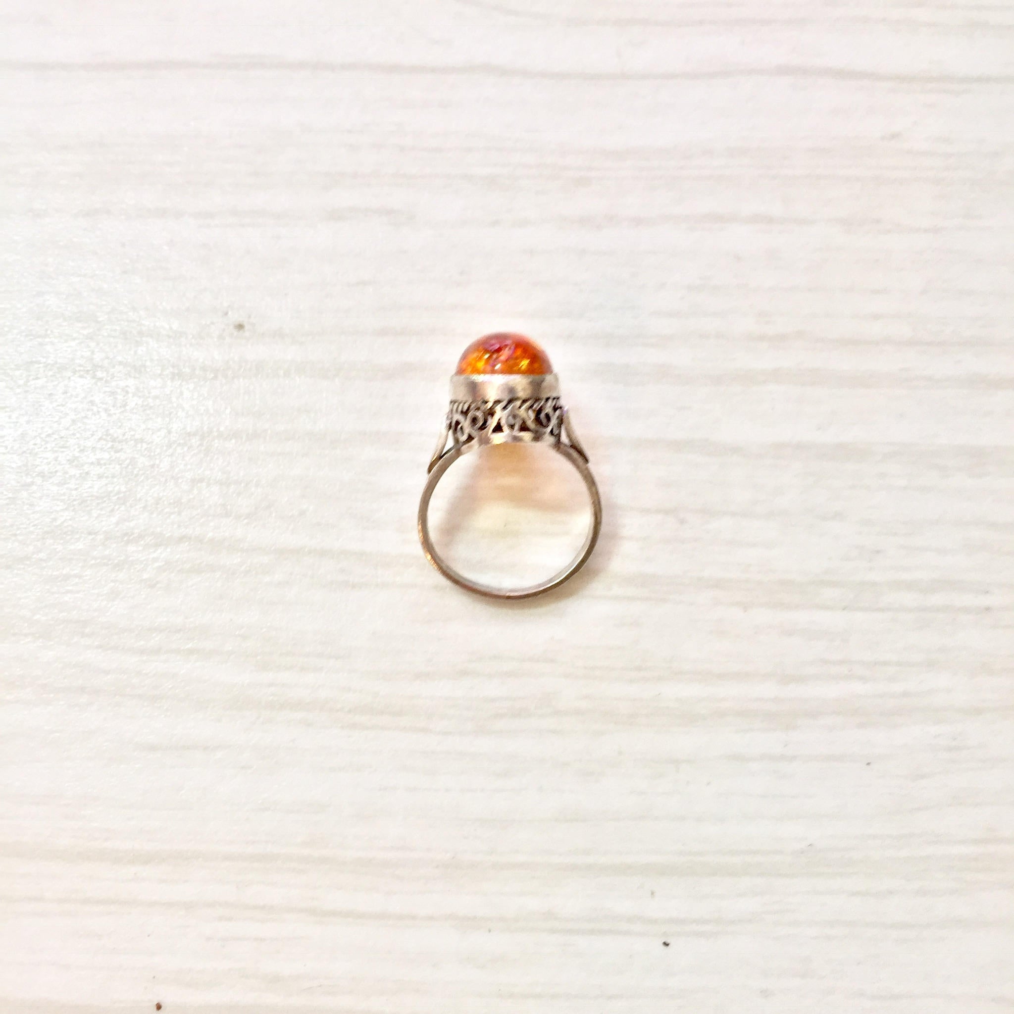 Sterling Silver and Amber Ring with Filagree Setting | Amber Jewelry | Vintage Ring | Statement Ring | Vintage Jewelry | Filagree Jewelry