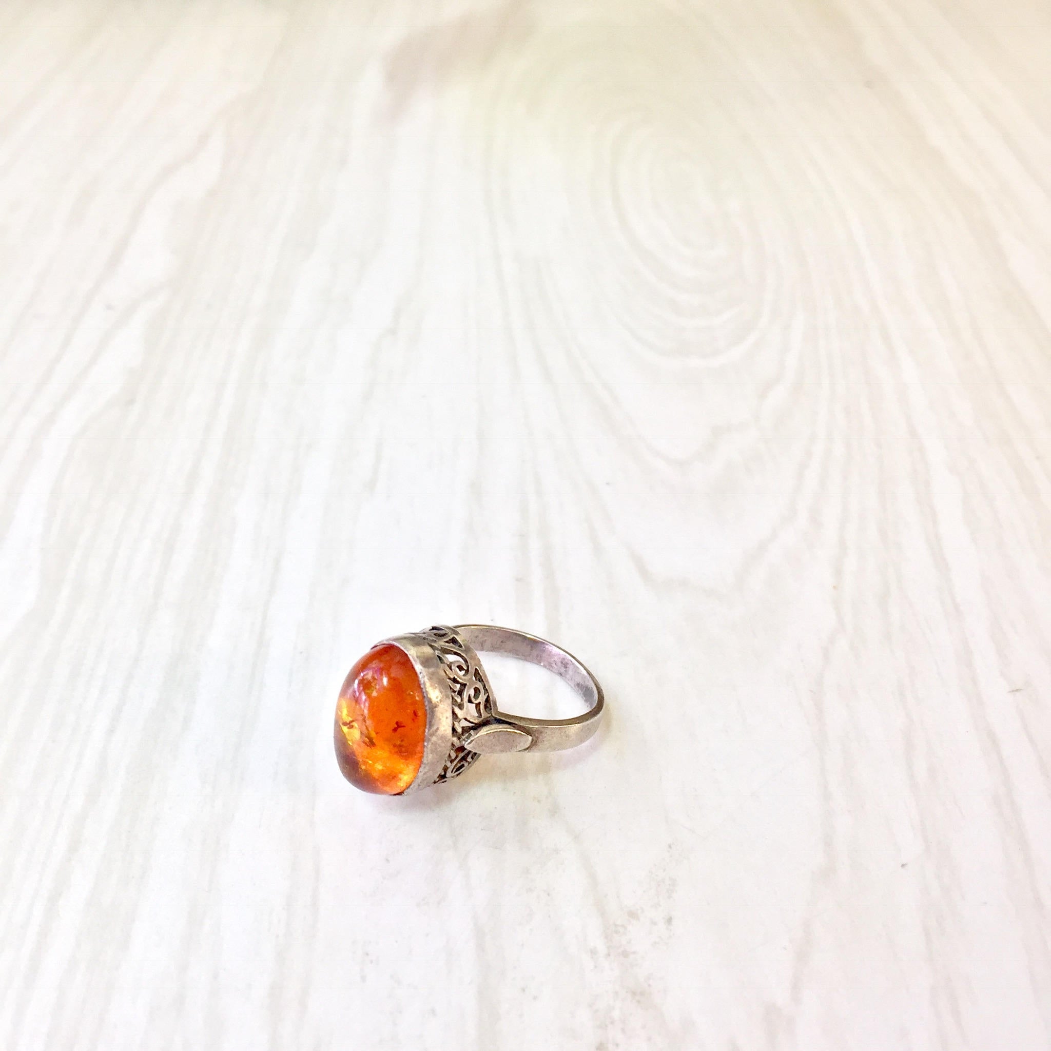 Sterling Silver and Amber Ring with Filagree Setting | Amber Jewelry | Vintage Ring | Statement Ring | Vintage Jewelry | Filagree Jewelry