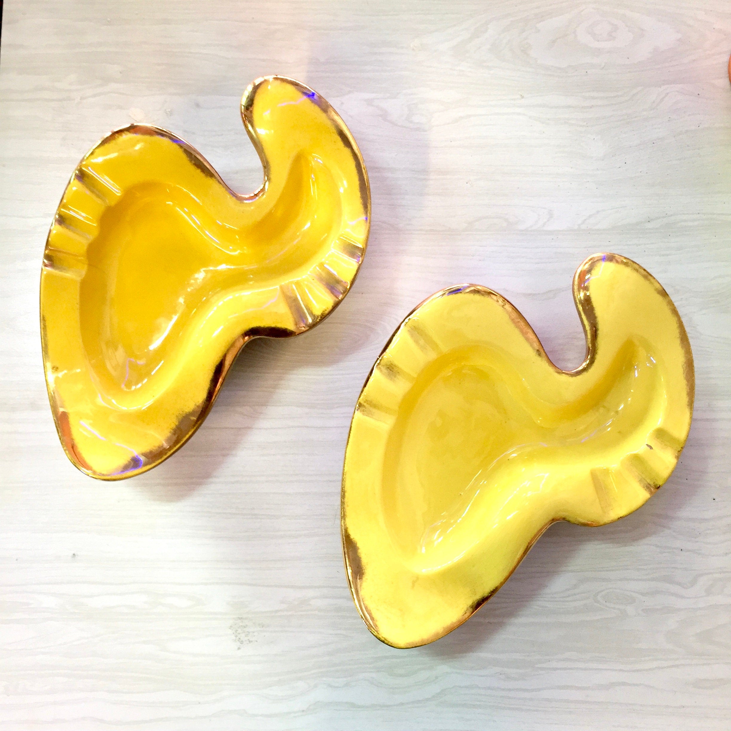 Pair of Midcentury Modern Ash Trays | MCM Ash Tray | Yellow Ashtrays | Midcentury Modern Home Decor | Yellow | Table Ashtray| Catch All Dish