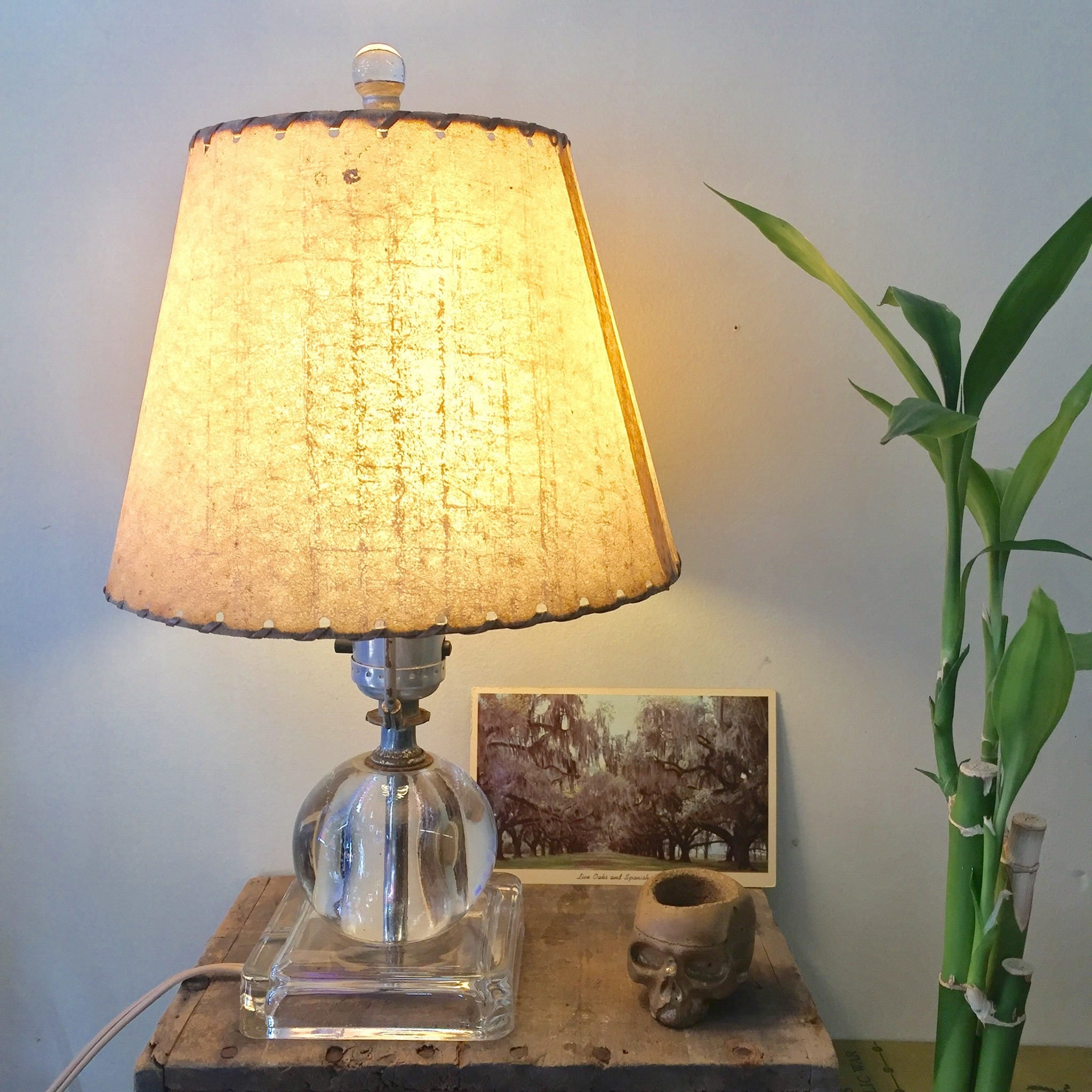 Vintage Desk Lamp | Small Bedside Table Lamp | Lighting | Glass Base | Working Lamp | Lampshade | Table Lamp | MCM Lighting | Gift Idea
