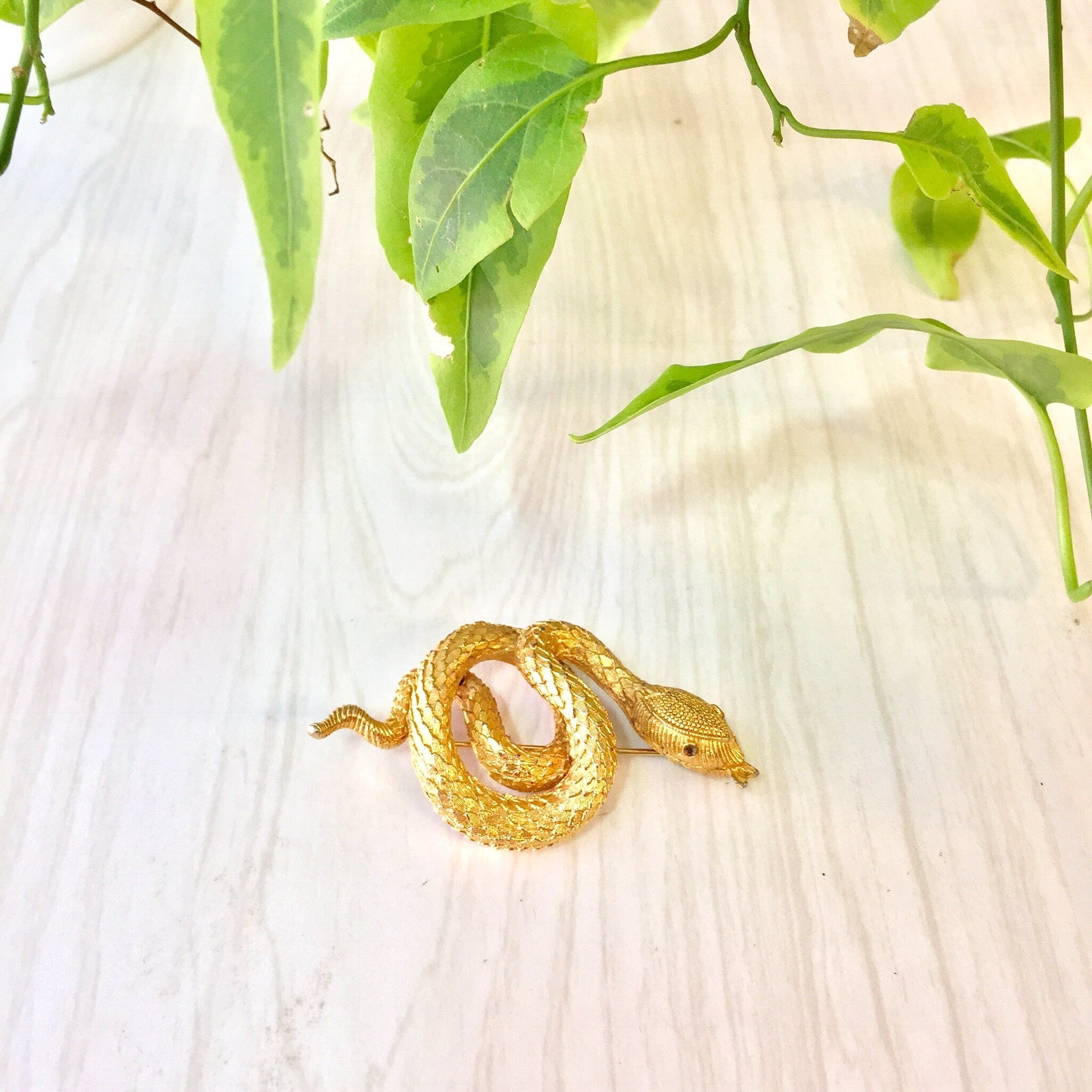 Gold Tone Snake Brooch | Coiled Snake Pin | Vintage Costume Jewelry | Snake Jewelry | Boho Snake Brooch | Gold | Holiday Gift Idea | Gift