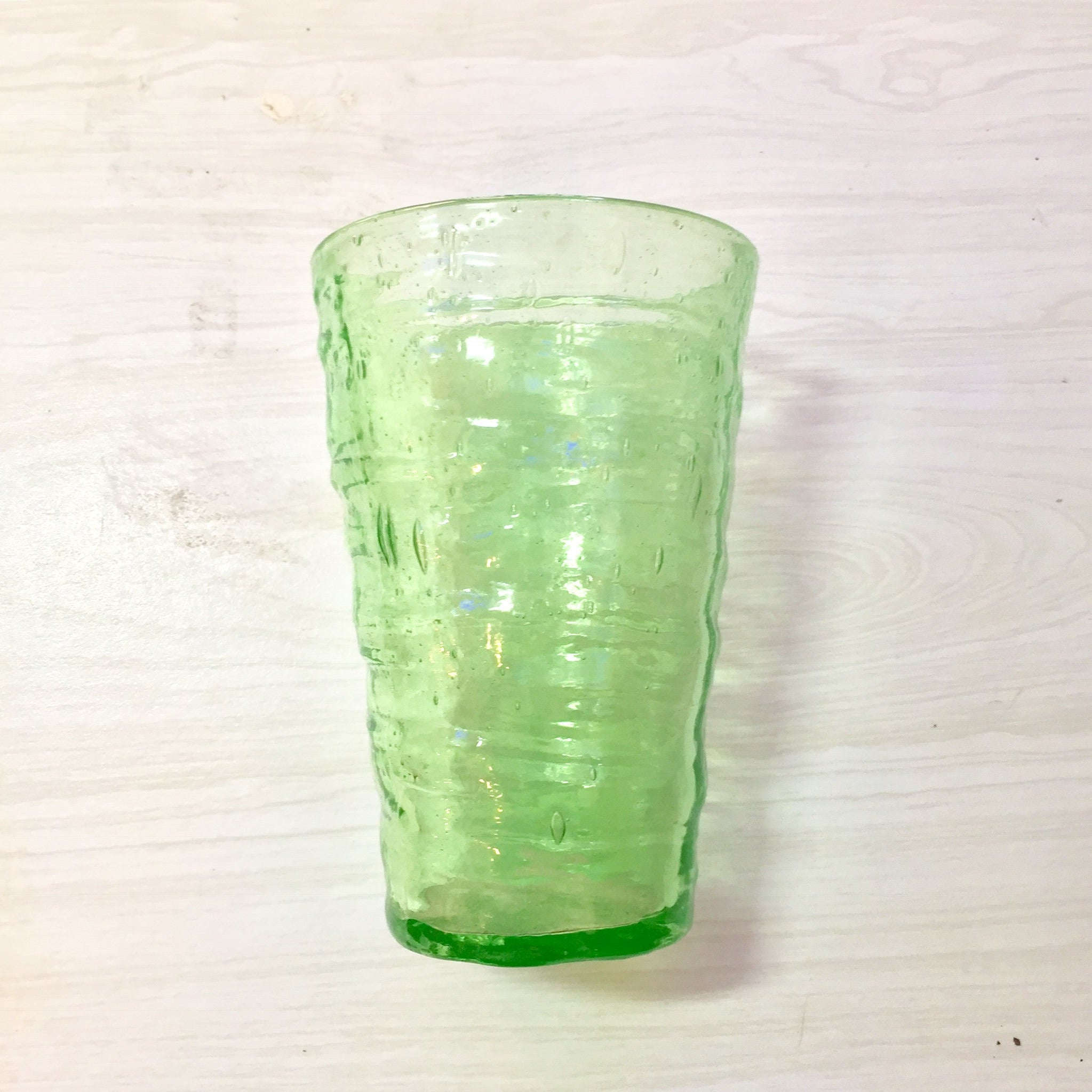 Vintage Vaseline Glass Large Cup | Rippled Texture Depression Glass | Hand Blown Vaseline Glass | Pontil | Ripple Texture | Collectible |