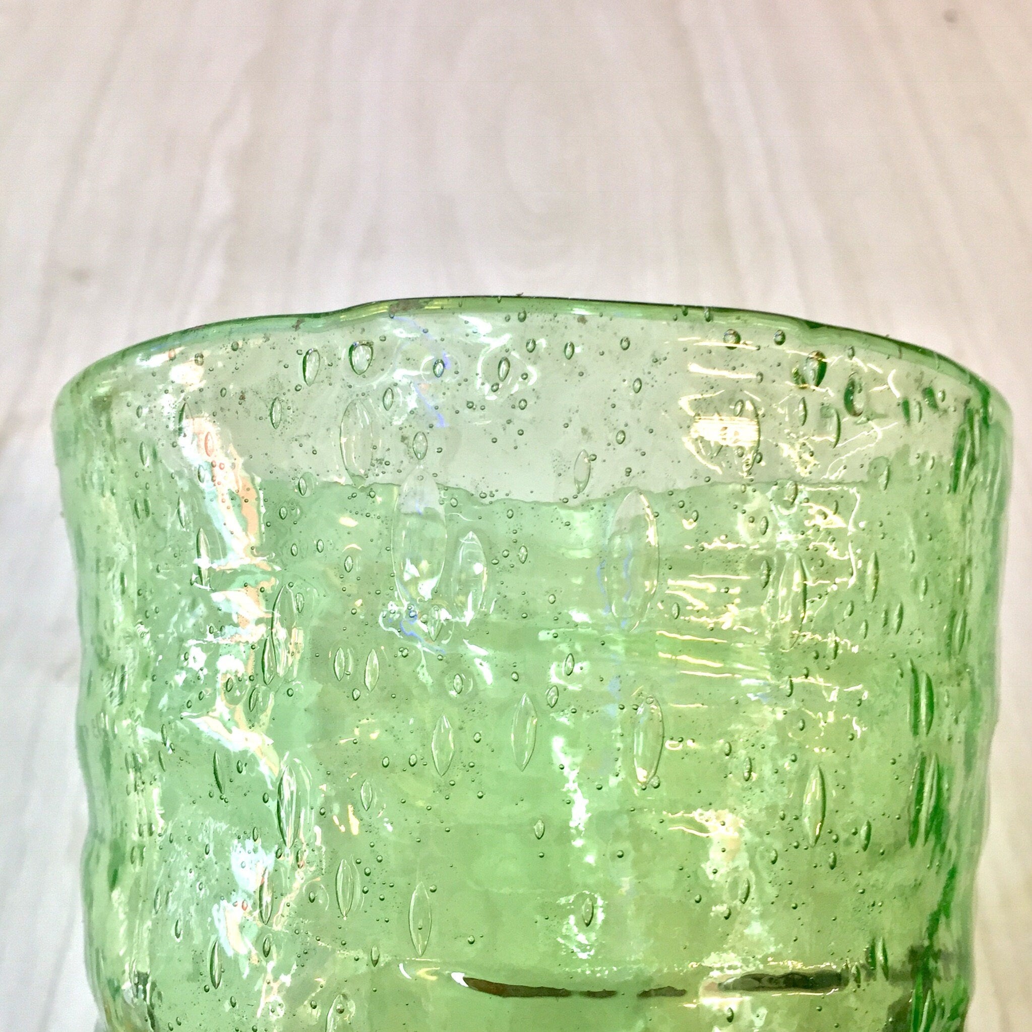 Vintage Vaseline Glass Large Cup | Rippled Texture Depression Glass | Hand Blown Vaseline Glass | Pontil | Ripple Texture | Collectible |