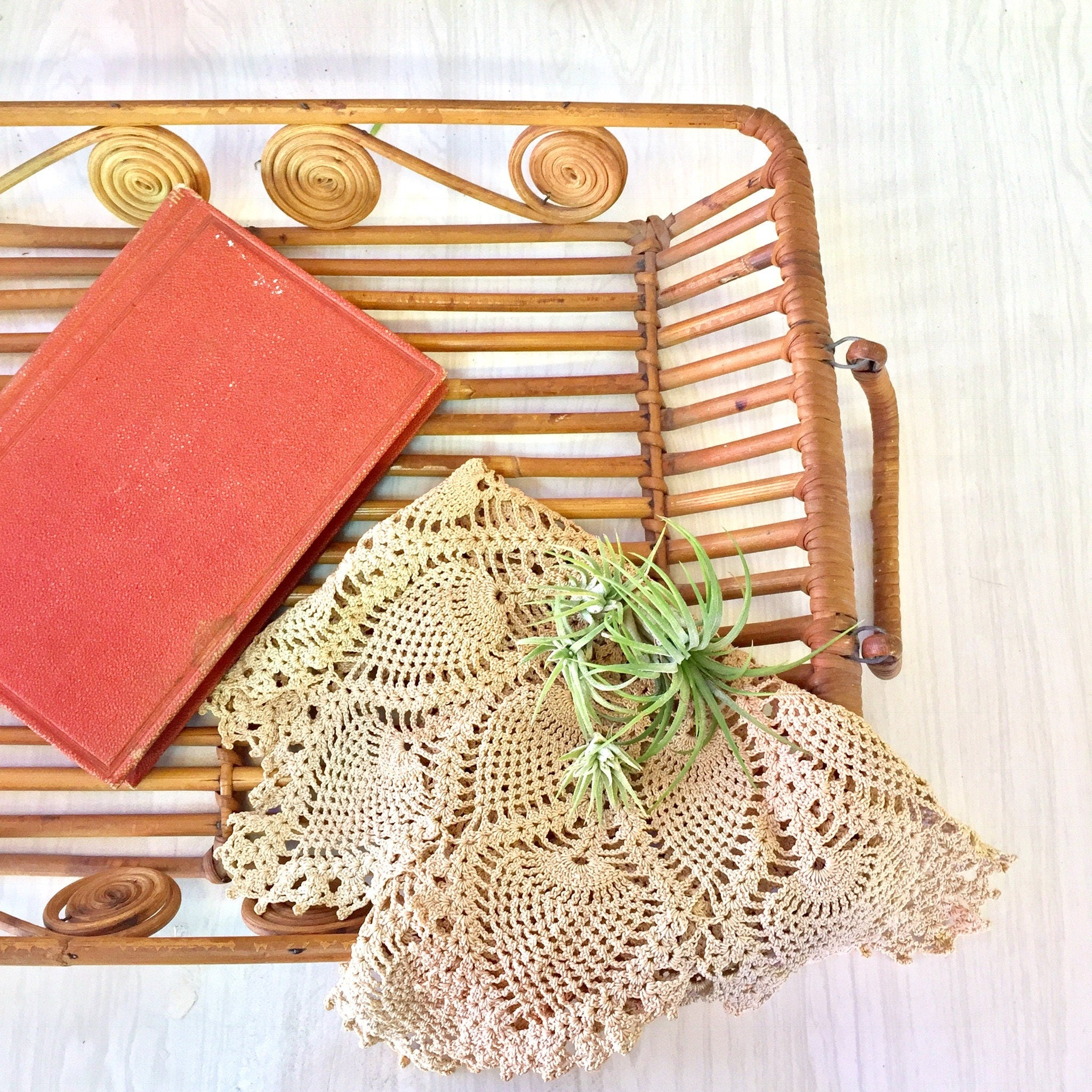 Vintage Rattan Serving Tray | Rattan | Bamboo | Bohemian Decor | Boho Rattan Tray | Boho Home Decor | Tray with Handles | Rattan Platter