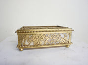 Tiffany Studios Box Jewelry Box Grapevine Pattern Caramel Slag Glass 1900s Brown Metalwork Art Nouveau Era Signed Gilt Bronze Antique Vanity