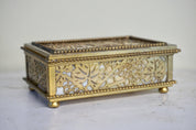 Tiffany Studios Box Jewelry Box Grapevine Pattern Caramel Slag Glass 1900s Brown Metalwork Art Nouveau Era Signed Gilt Bronze Antique Vanity