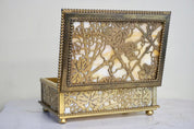 Tiffany Studios Box Jewelry Box Grapevine Pattern Caramel Slag Glass 1900s Brown Metalwork Art Nouveau Era Signed Gilt Bronze Antique Vanity
