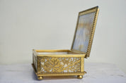 Tiffany Studios Box Jewelry Box Grapevine Pattern Caramel Slag Glass 1900s Brown Metalwork Art Nouveau Era Signed Gilt Bronze Antique Vanity