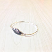 Sterling Silver Black Onyx Bracelet | Hinged Bracelet | Hook Closure | Oval Shaped Black Onyx | Thin Vintage Bracelet | Vintage Jewelry |