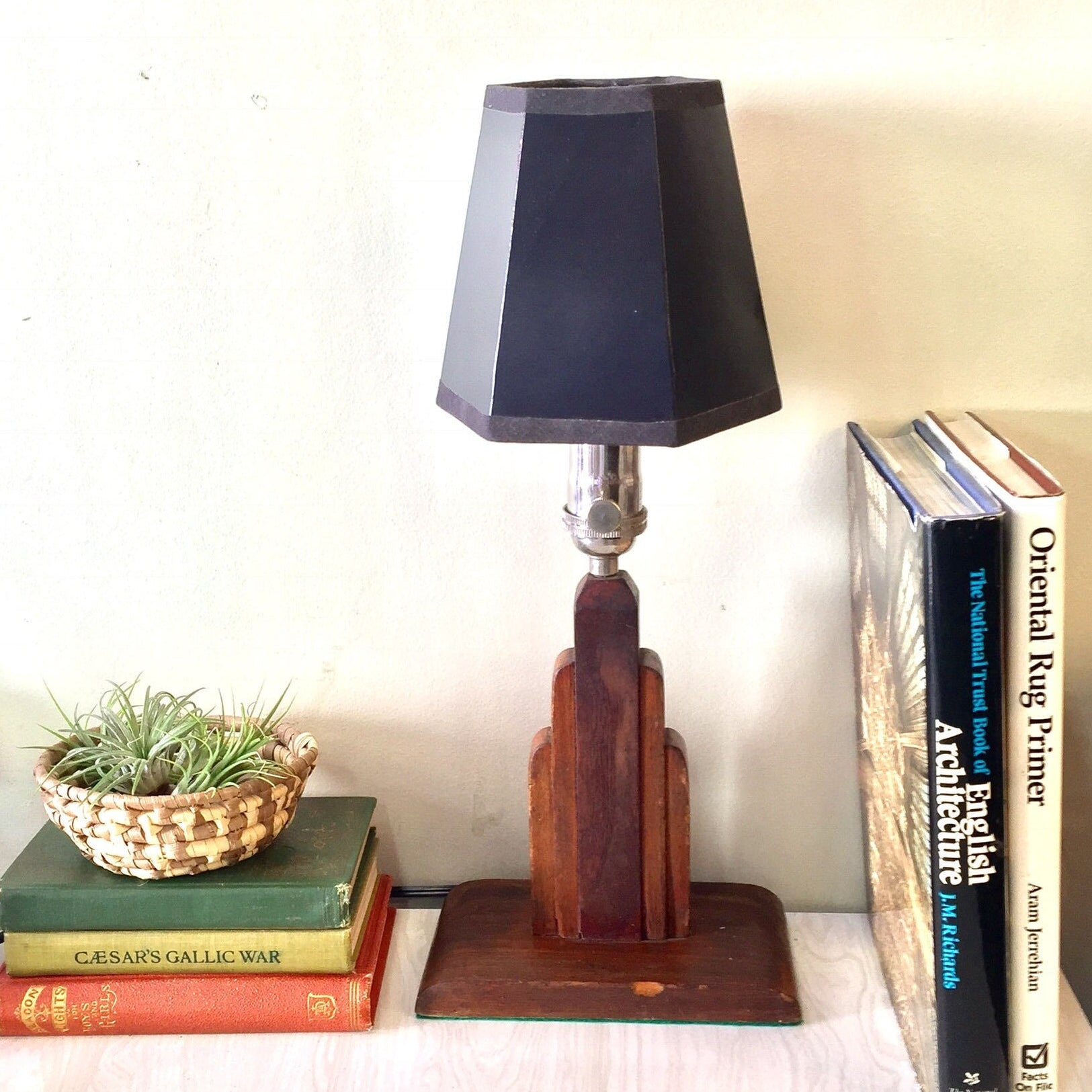 Art Deco Desk Lamp | Wooden Lamp | Small Wooden Lamp with Shade | Office | Vintage Home Decor | Working Lamp | Desk Lighting | Art Deco
