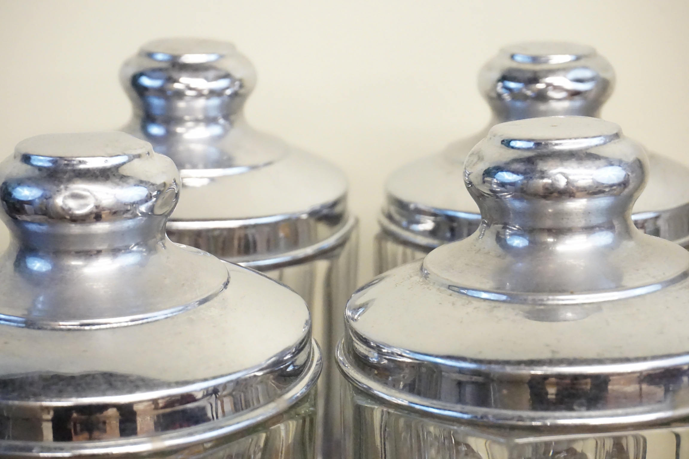 Vintage Leaded Glass Apothecary Jars with Metal Lid | Apothecary Jars | Set of Four | Antique Pharmacy Jars | Retro Home Decor | Multi Use