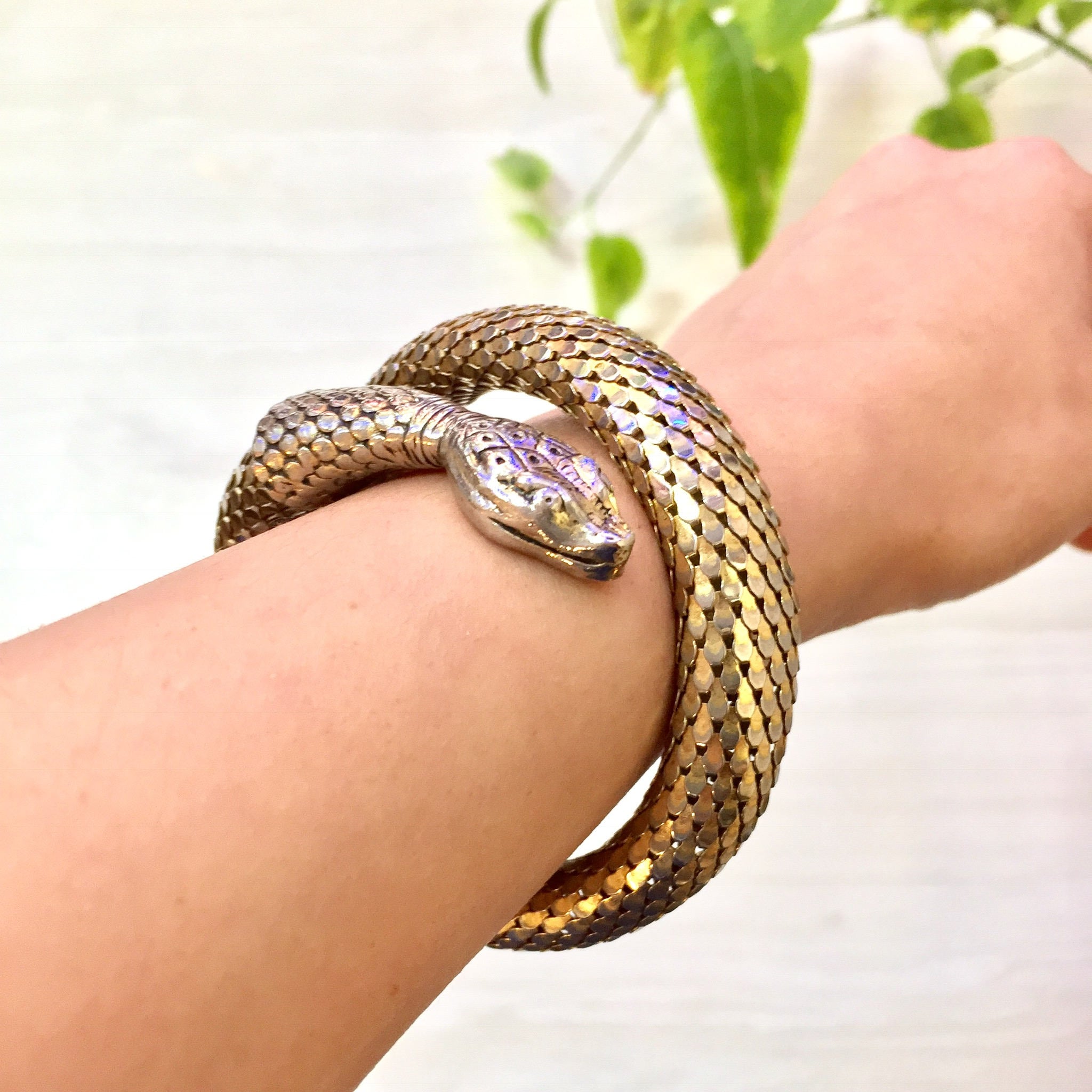 Vintage Mesh Snake Bracelet | Gold Tone Snake Wrap Bracelet | Costume Jewelry | 1970's Jewelry | Wrap Around Snake Bracelet | Boho Jewelry