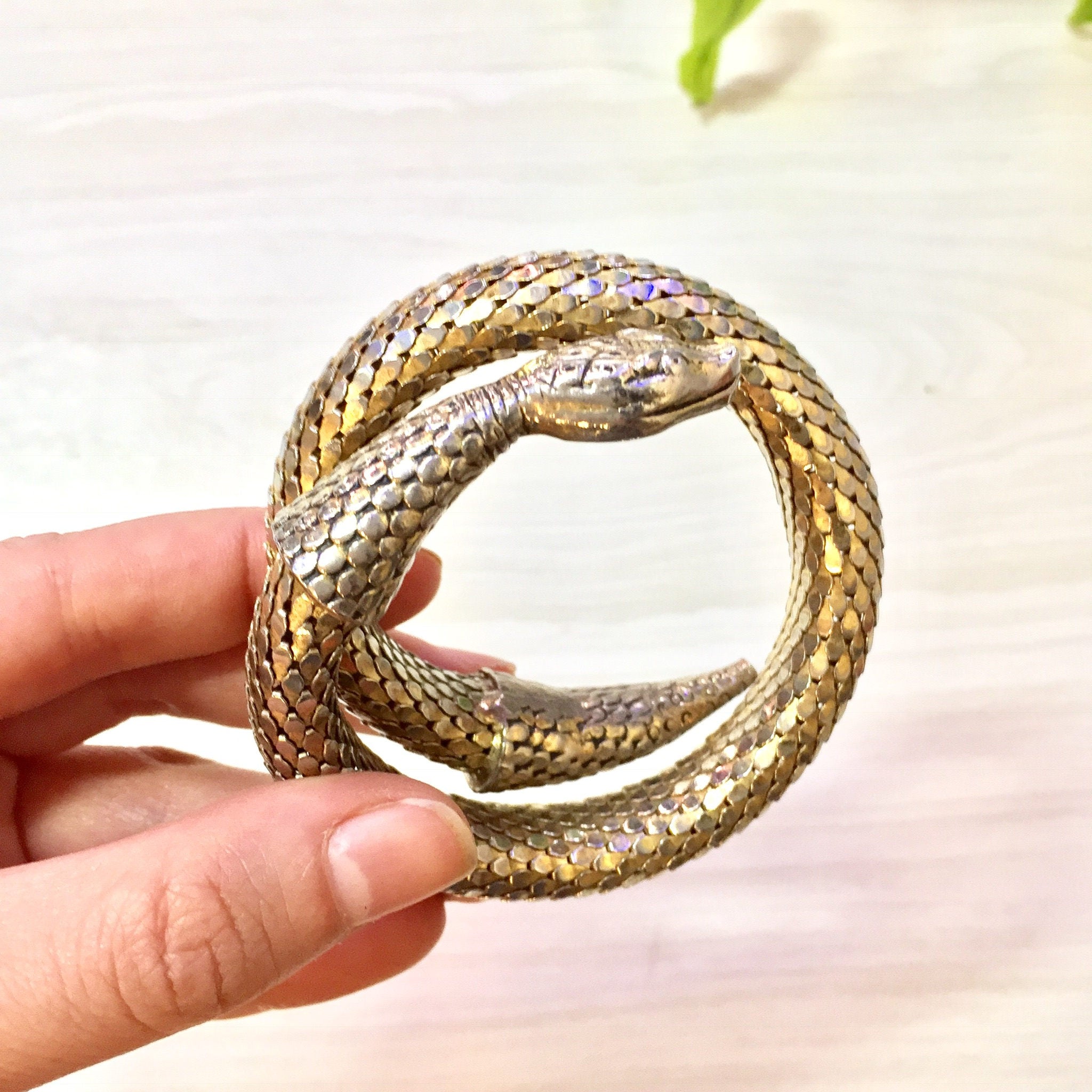 Vintage Mesh Snake Bracelet | Gold Tone Snake Wrap Bracelet | Costume Jewelry | 1970's Jewelry | Wrap Around Snake Bracelet | Boho Jewelry