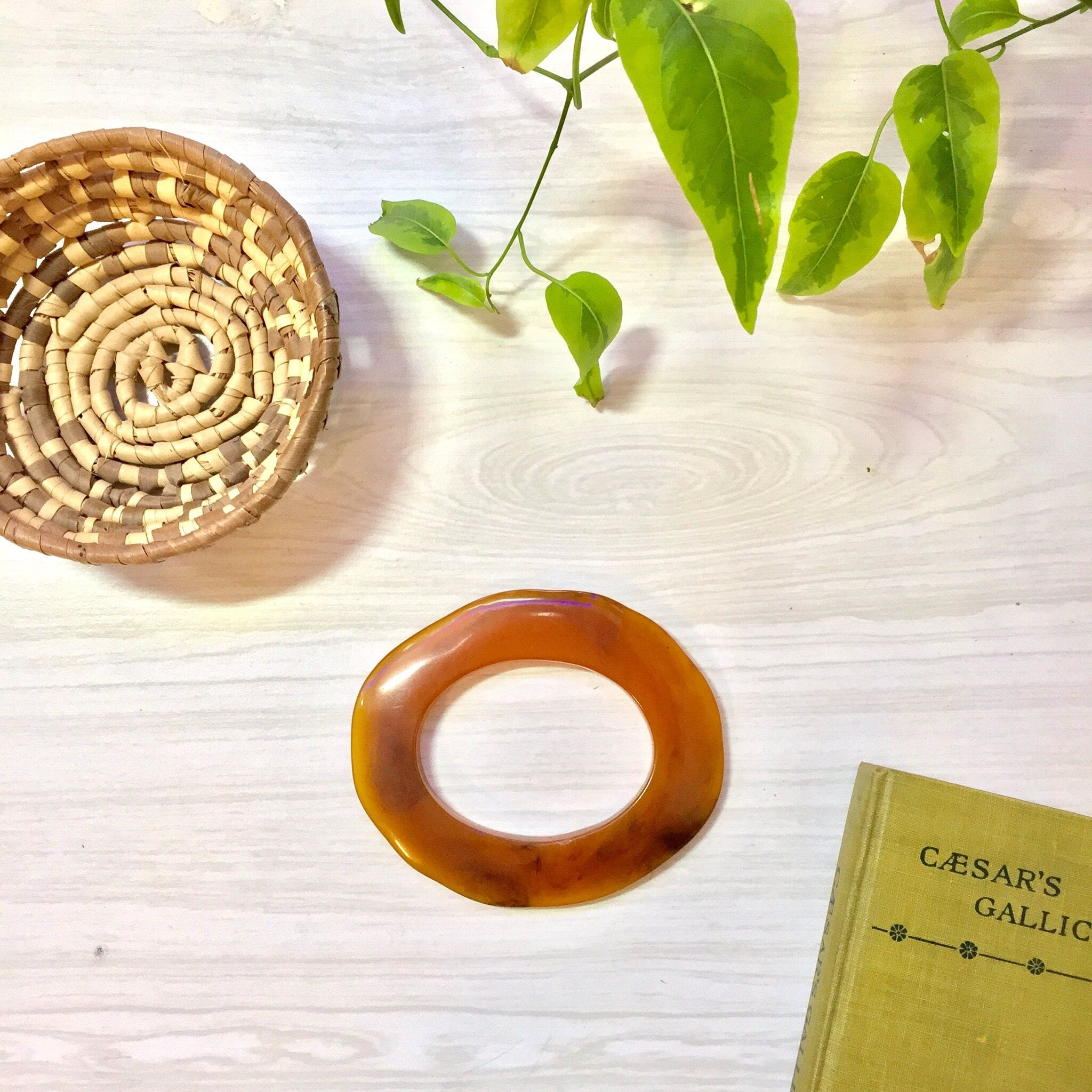 Orange Bakelite Bangle Bracelet | Orange with Brown Swirl Bakelite | Flat Bakelite Bracelet | Bangle | Vintage Bakelite | Jewelry | Gift