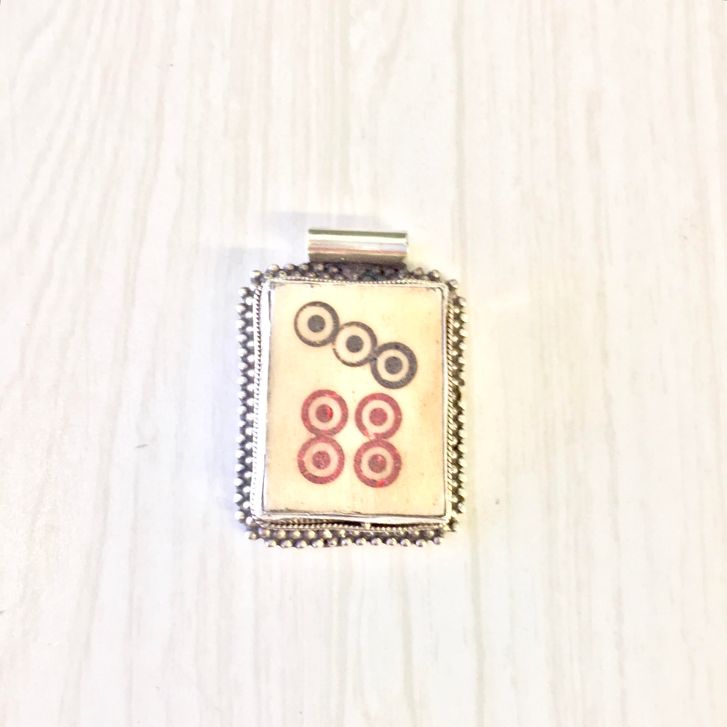 Vintage Mahjong Tile Pendant | Sterling Silver and Mahjong Tile Pendant | Vintage Pendant | Mah Jongg Tile Jewelry | Vintage Sterling Silver