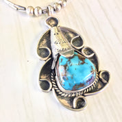Vintage Sterling Silver Necklace with Turquoise Pendant | Sterling Silver Pendant | Turquoise Jewelry | Turquoise Stone | Silver Necklace |