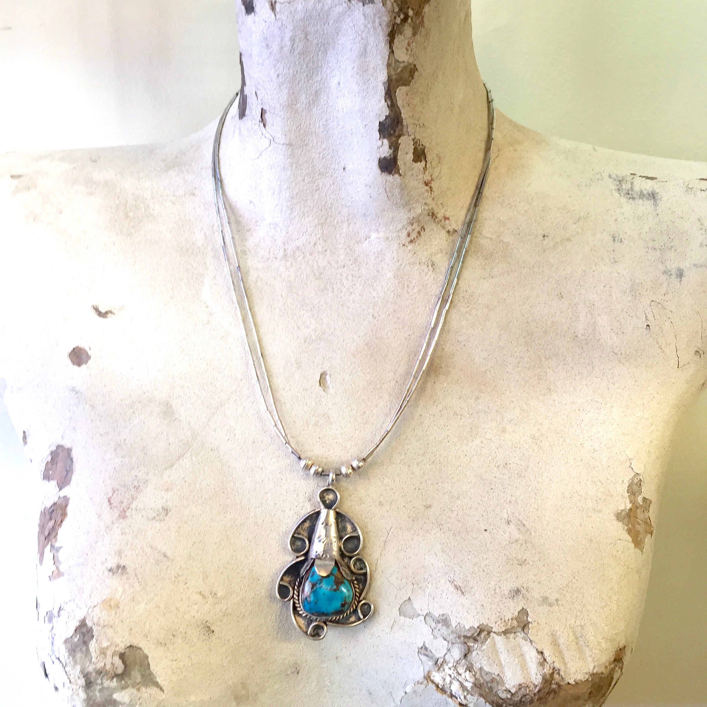 Vintage Sterling Silver Necklace with Turquoise Pendant | Sterling Silver Pendant | Turquoise Jewelry | Turquoise Stone | Silver Necklace |