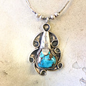 Vintage Sterling Silver Necklace with Turquoise Pendant | Sterling Silver Pendant | Turquoise Jewelry | Turquoise Stone | Silver Necklace |