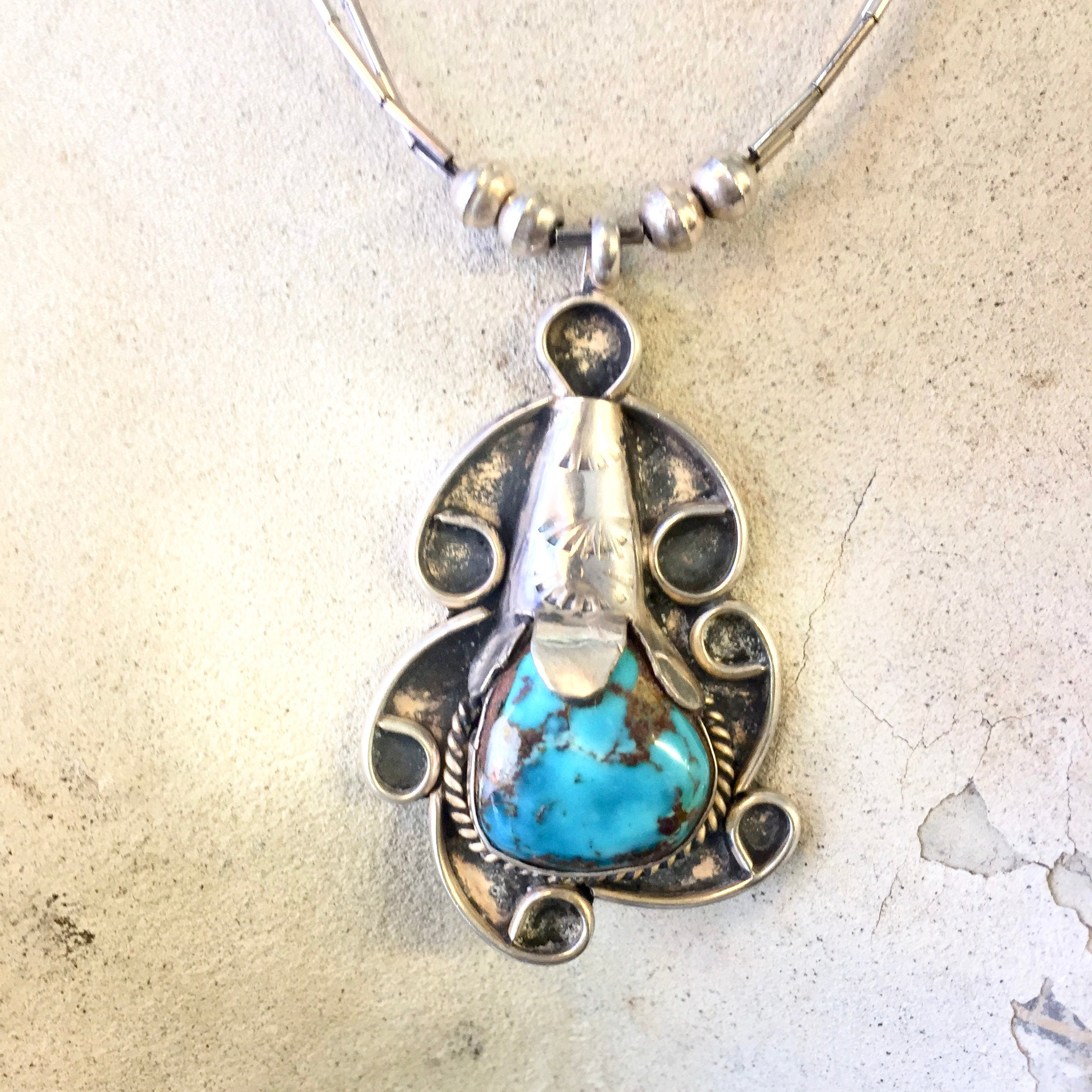 Vintage Sterling Silver Necklace with Turquoise Pendant | Sterling Silver Pendant | Turquoise Jewelry | Turquoise Stone | Silver Necklace |