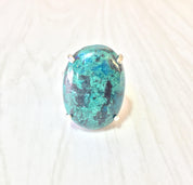 Vintage Sterling Ring | Chrysocolla Ring | Vintage Jewelry | Sterling Silver Ring | Blue | Green | Black | Natural Stone | Valentines Day