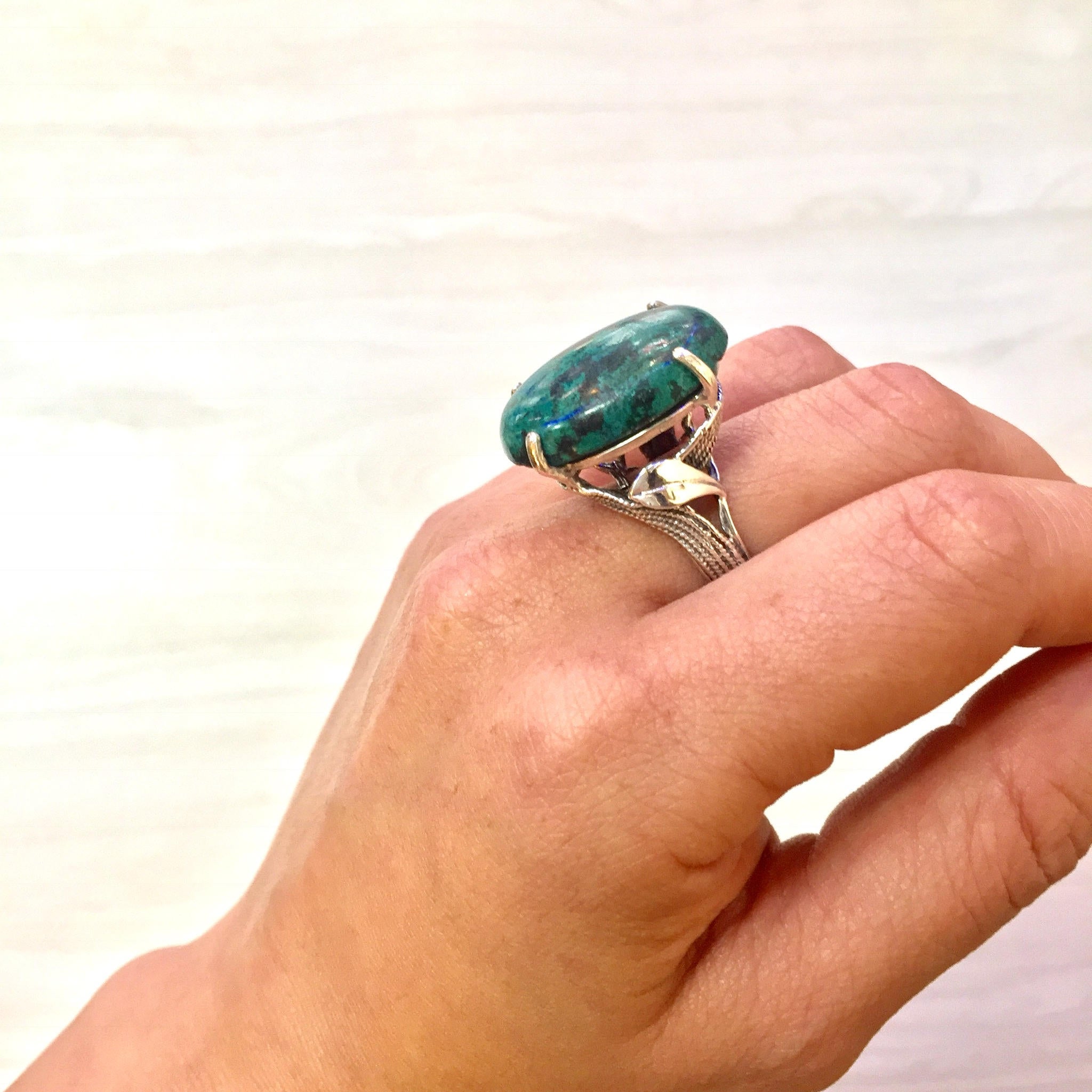 Vintage Sterling Ring | Chrysocolla Ring | Vintage Jewelry | Sterling Silver Ring | Blue | Green | Black | Natural Stone | Valentines Day