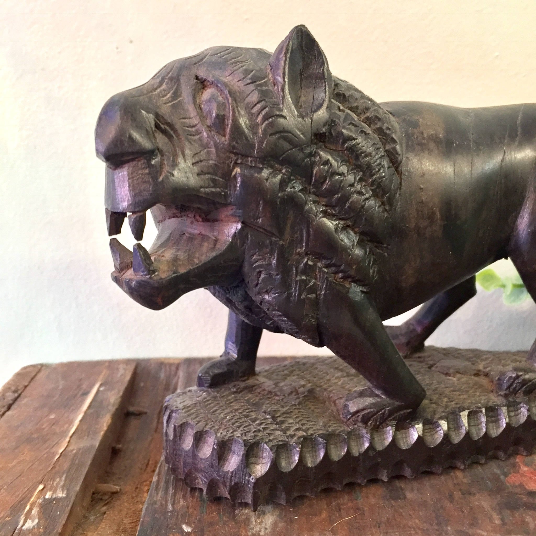 Hand Carved Ebony Wood Lion | Lion Wood Carving | Solid Wood Lion | Mantle Piece | | Bohemian Home Decor | Lion Decor |