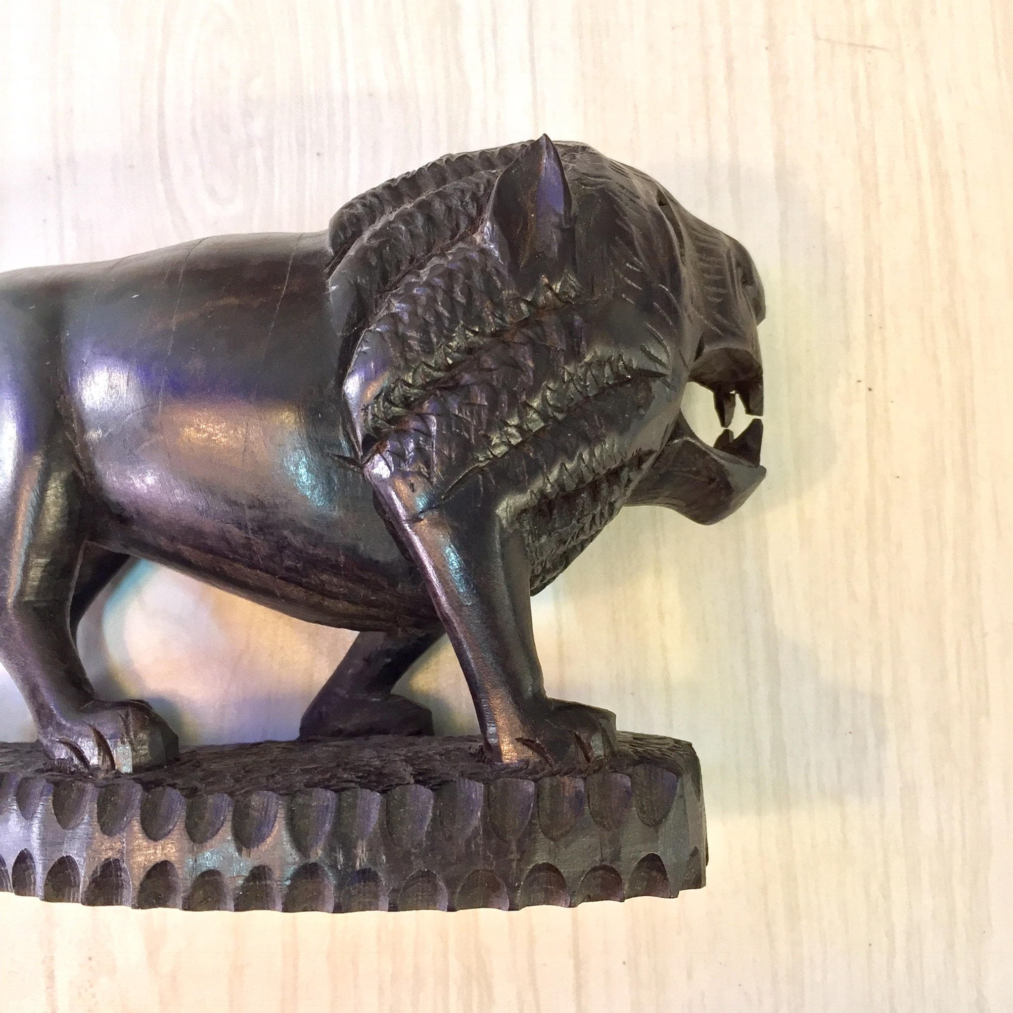 Hand Carved Ebony Wood Lion | Lion Wood Carving | Solid Wood Lion | Mantle Piece | | Bohemian Home Decor | Lion Decor |