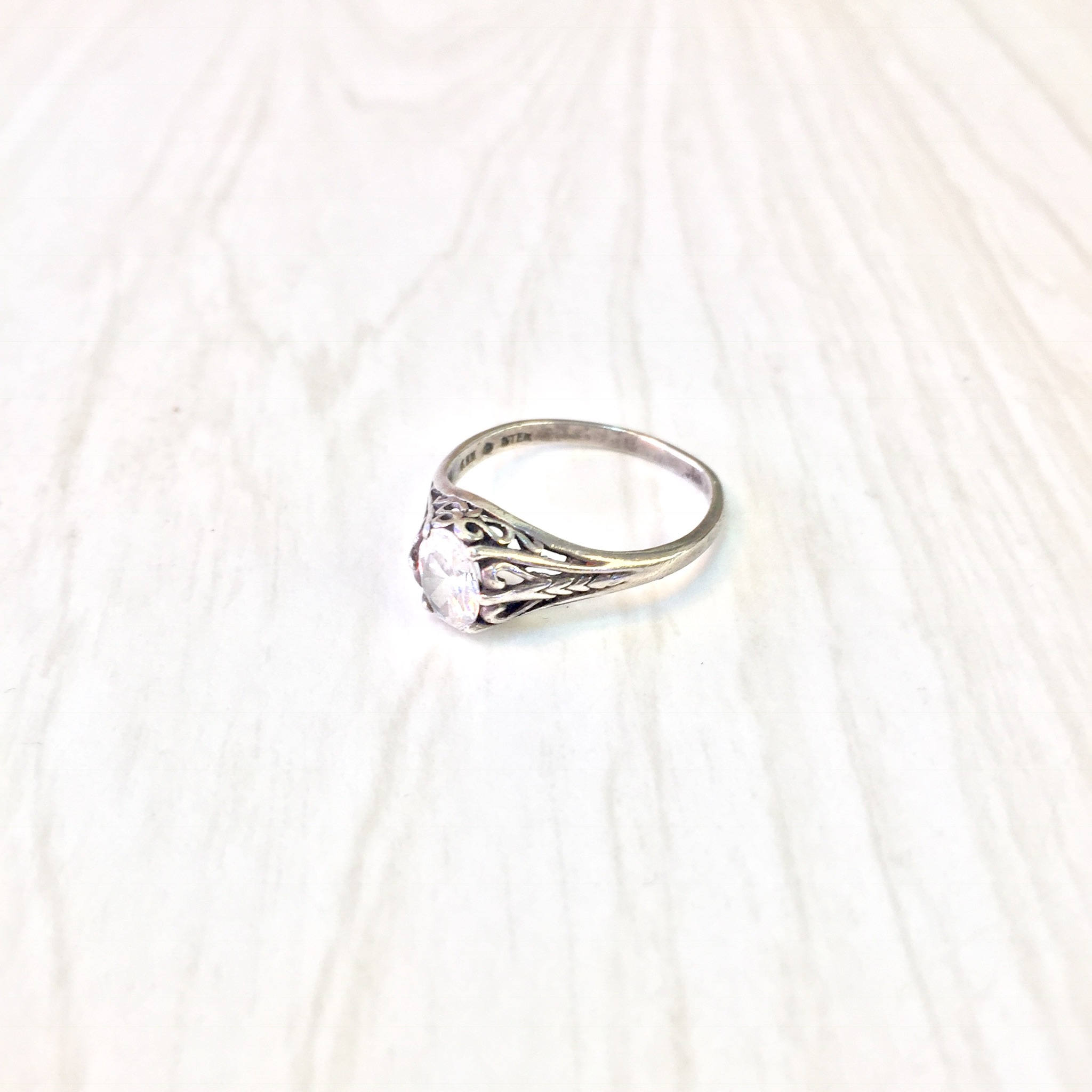 Art Deco Sterling Silver Ring with Cubic Zirconia | Art Deco Jewelry | Sterling Silver Ring | Engagement Ring | Filagree | Cubic Zirconia |